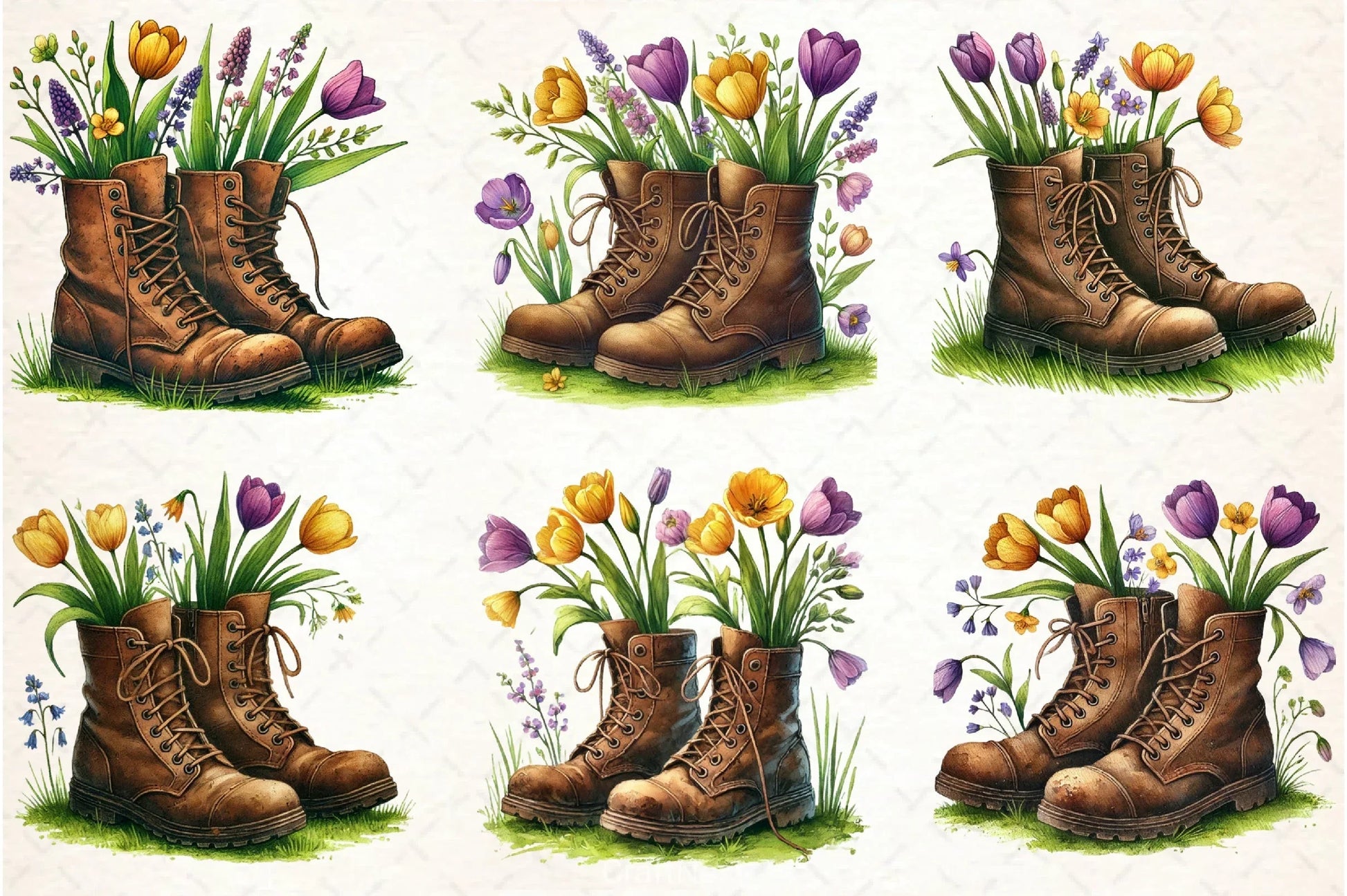 Vintage Boots with Flowers Clipart Bundle - CraftNest - Digital Crafting and Art