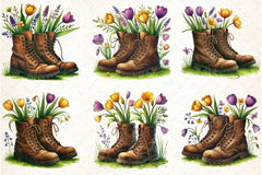 Vintage Boots with Flowers Clipart Bundle - CraftNest - Digital Crafting and Art