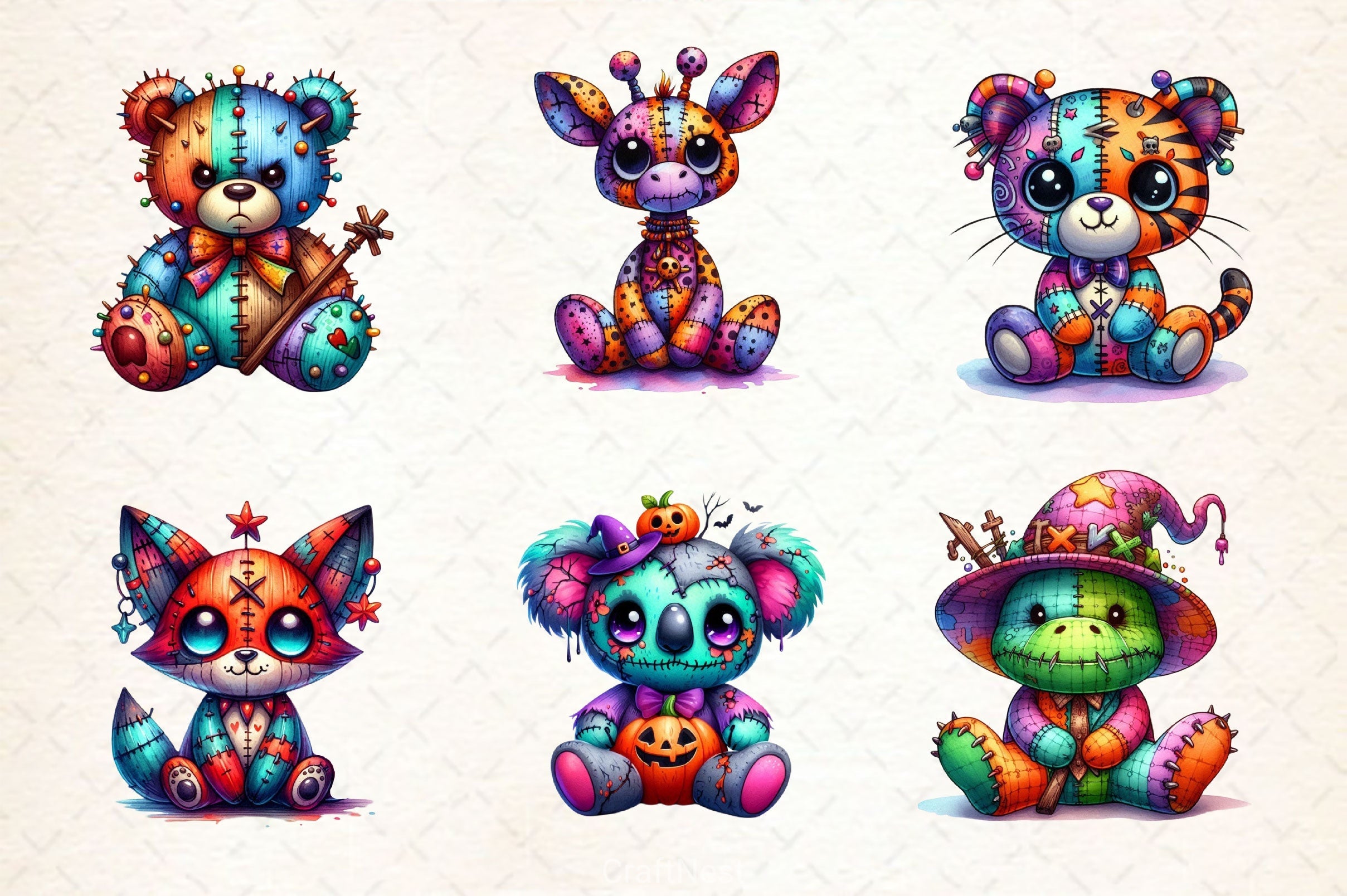 Halloween Voodoo Animal Doll Clipart Bundle