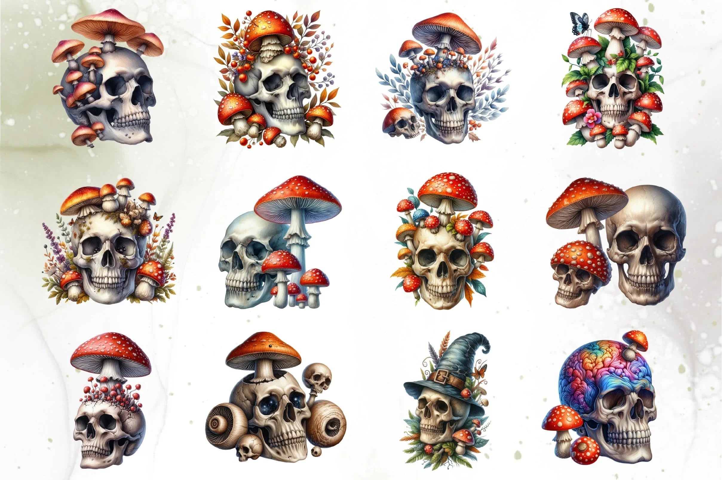 Skull & Mushrooms Clipart Bundle - CraftNest - Digital Crafting and Art