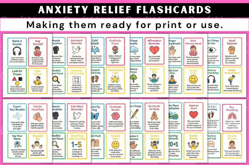 Anxiety Relief Flashcards for Stress Management - CraftNest - Digital Crafting and Art