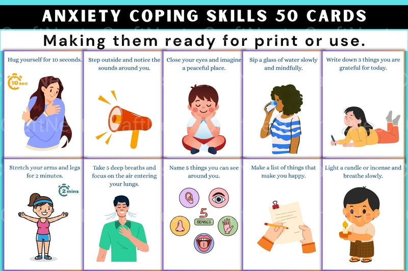 50 Anxiety Coping Skills Cards for Stress Relief - CraftNest - Digital Crafting and Art