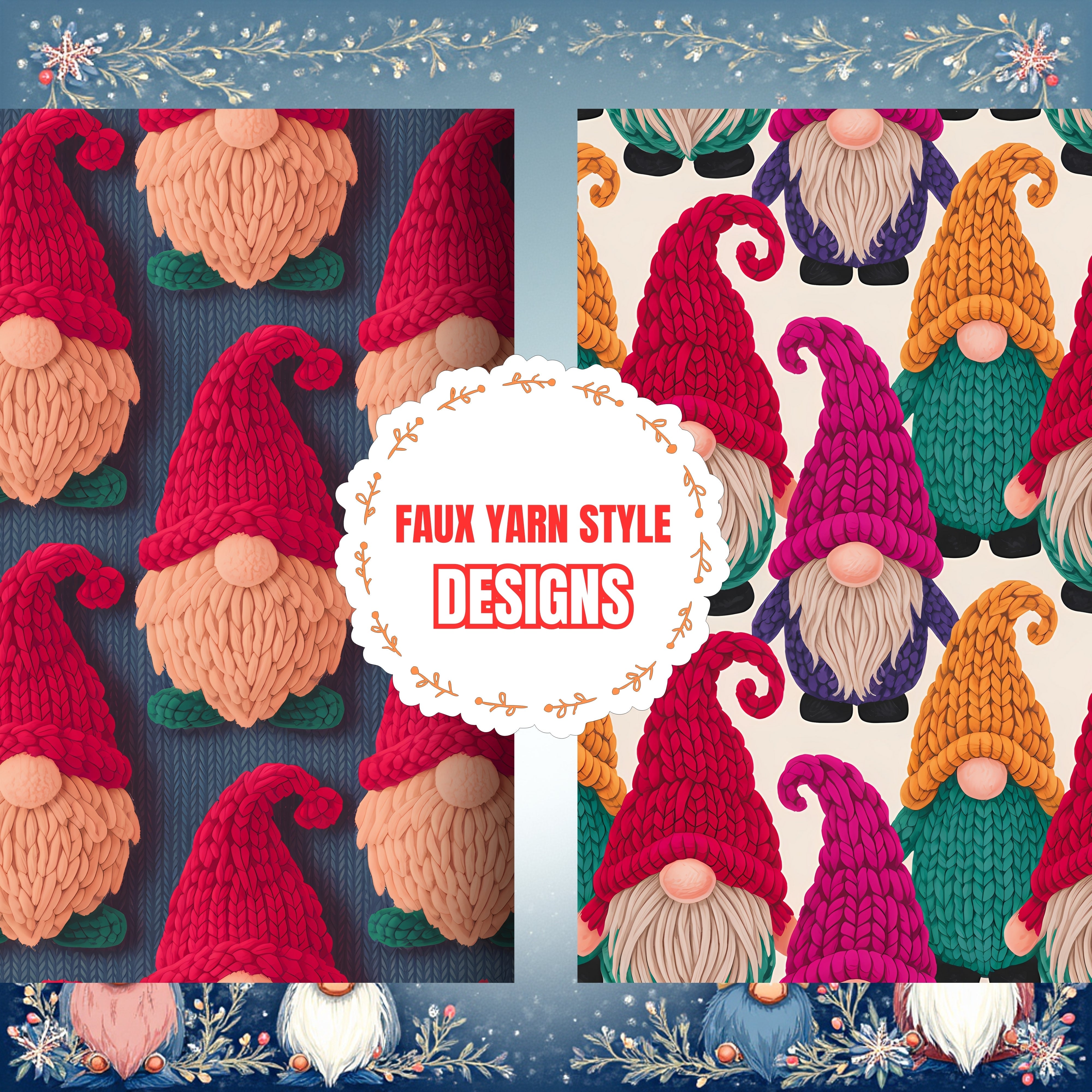Whimsical Gnome Seamless Pattern Clipart Bundle