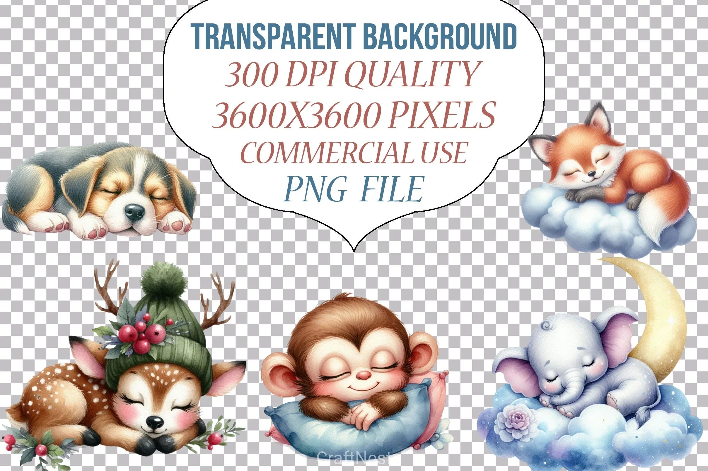 Sleepy Animals Clipart Bundle - CraftNest - Digital Crafting and Art