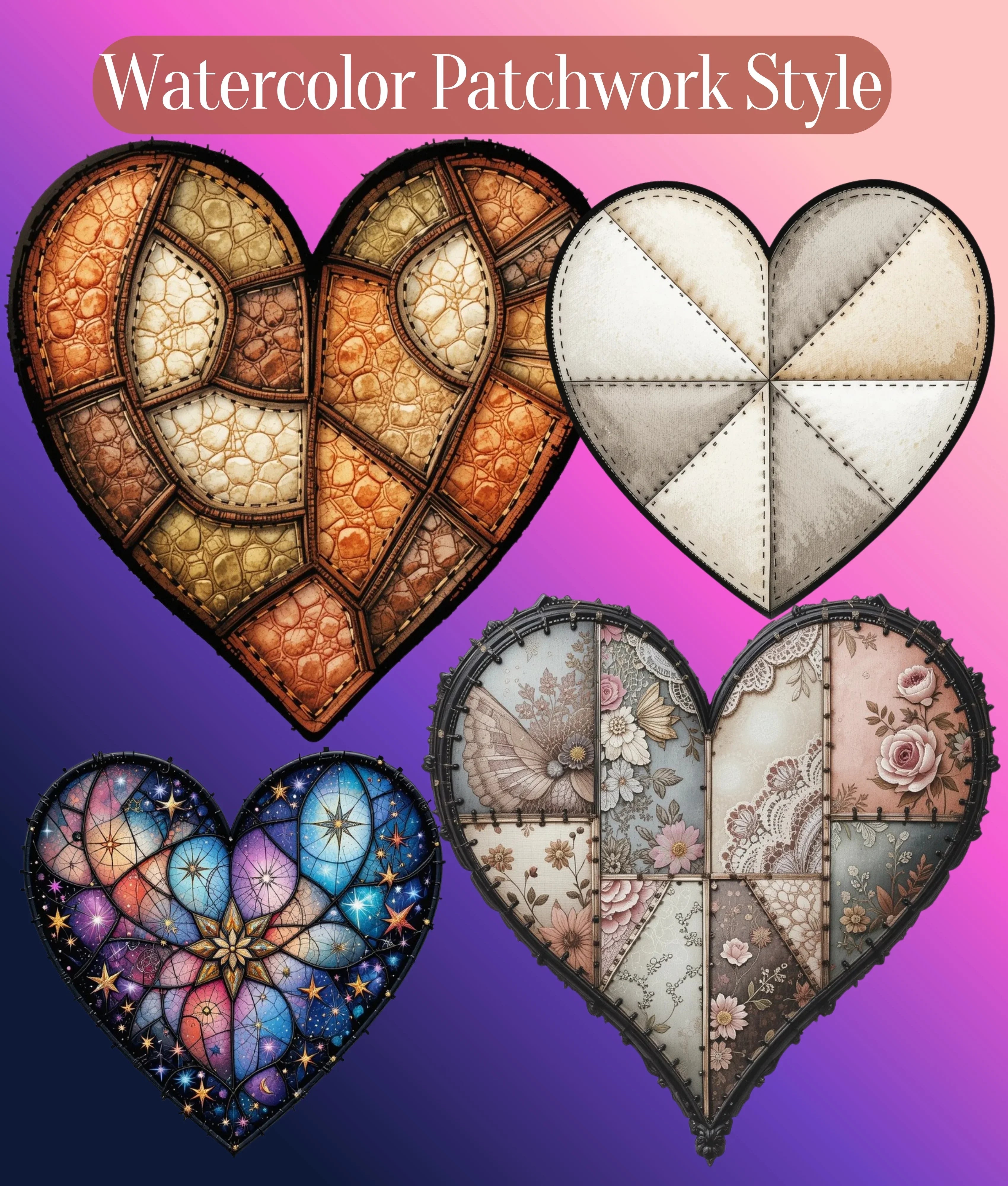 Patchwork Heart Clipart Bundle - CraftNest - Digital Crafting and Art