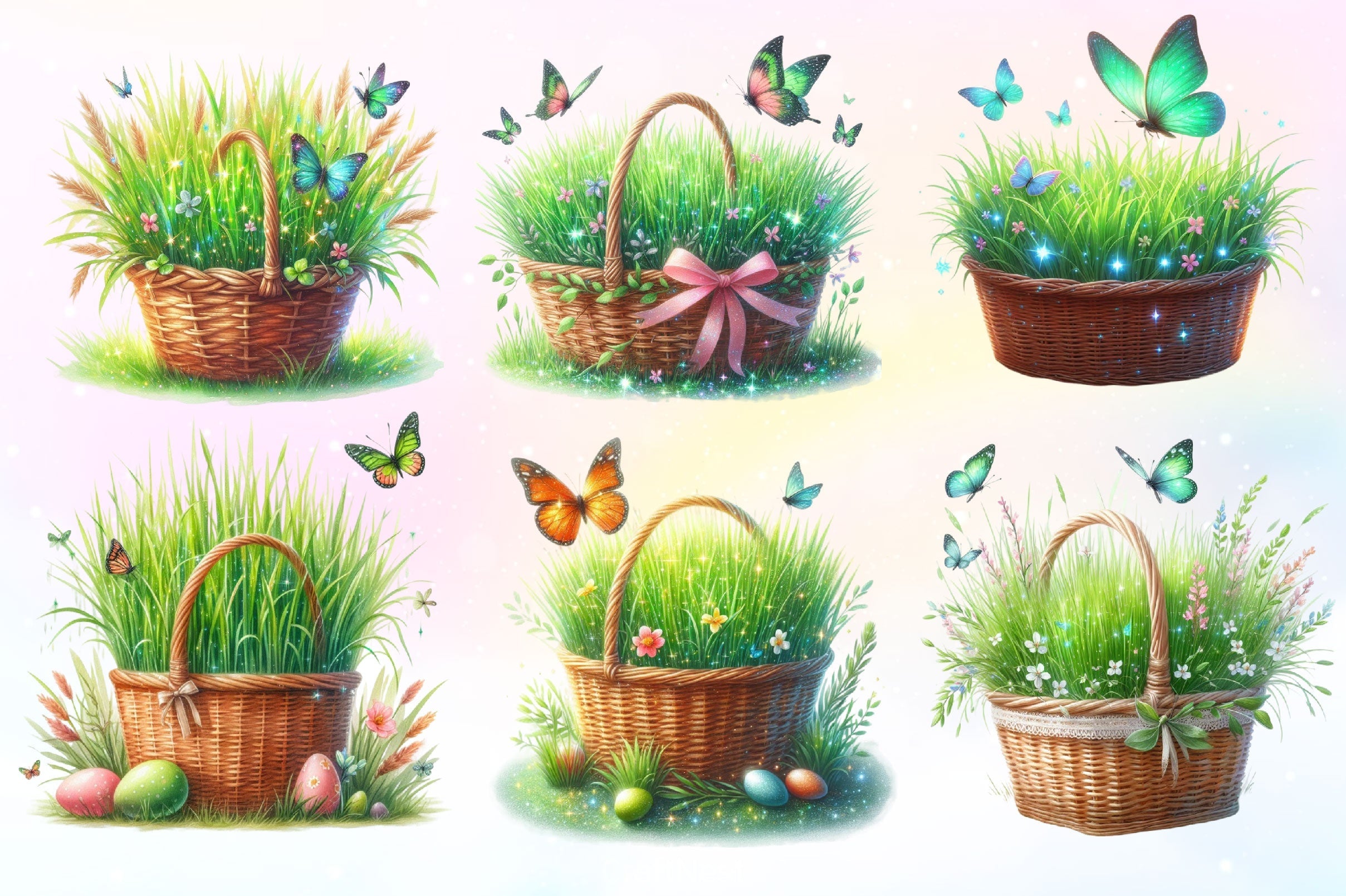 Spring Grass In Basket Clipart Bundle 2