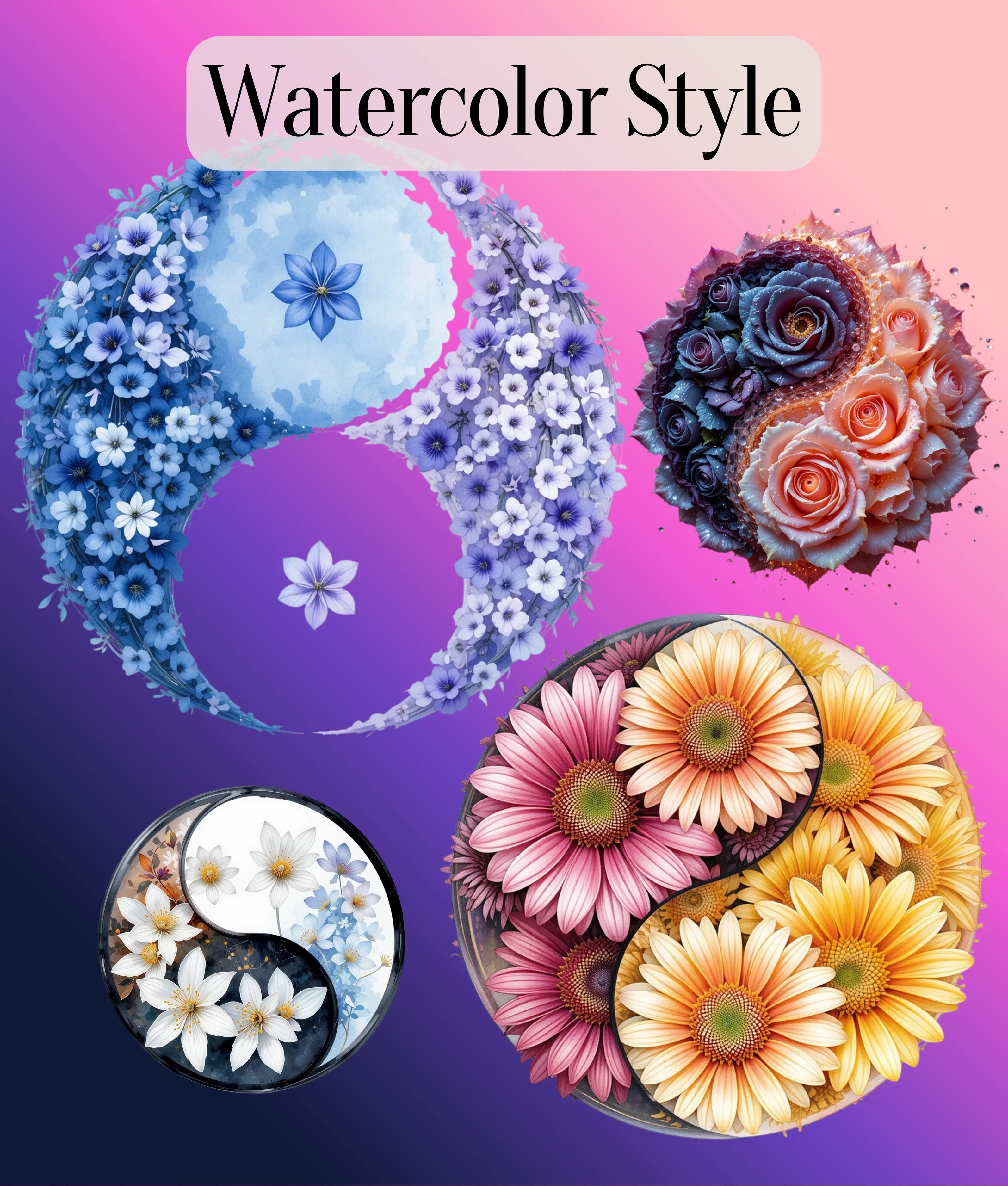 Yin Yang Floral Clipart Bundle - CraftNest - Digital Crafting and Art