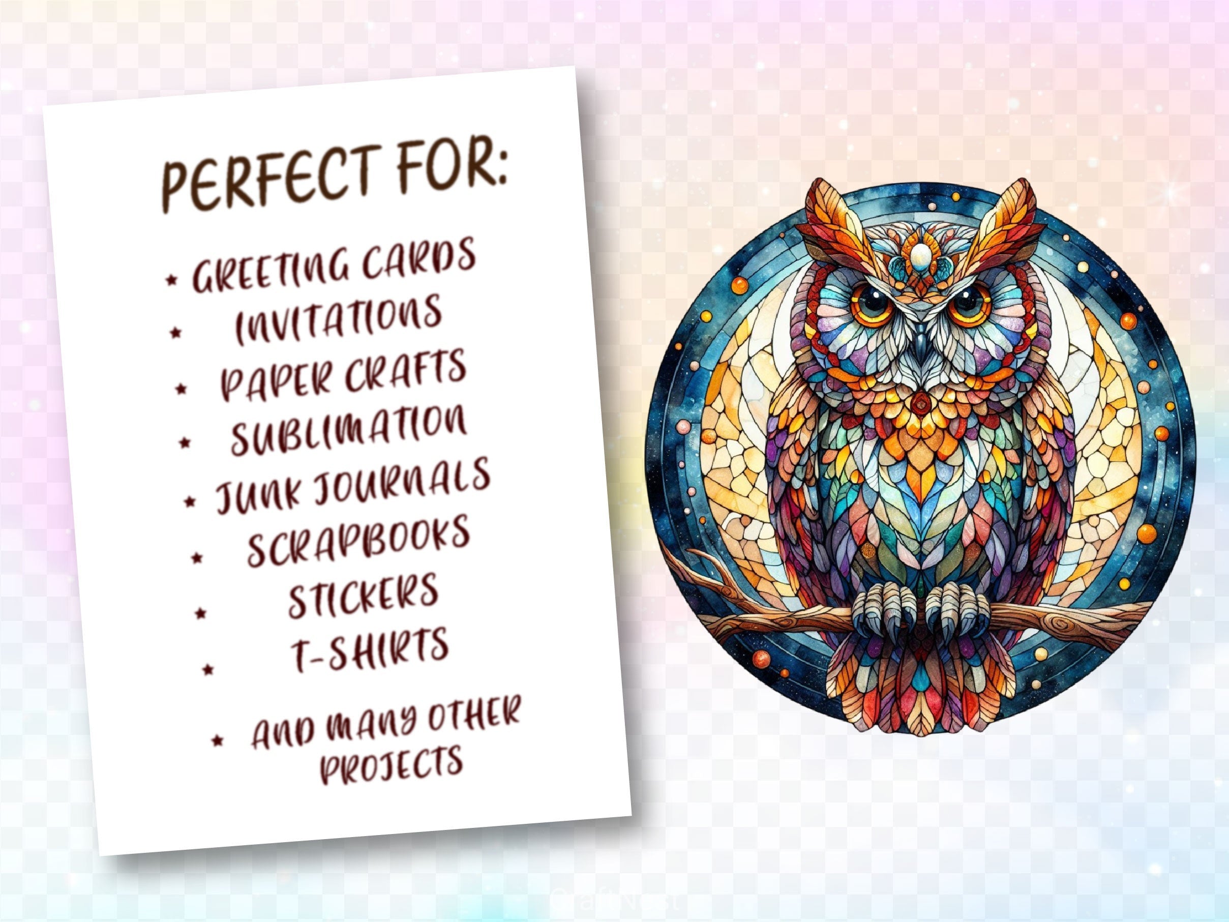 Stained Glass Owl Clipart Bundle