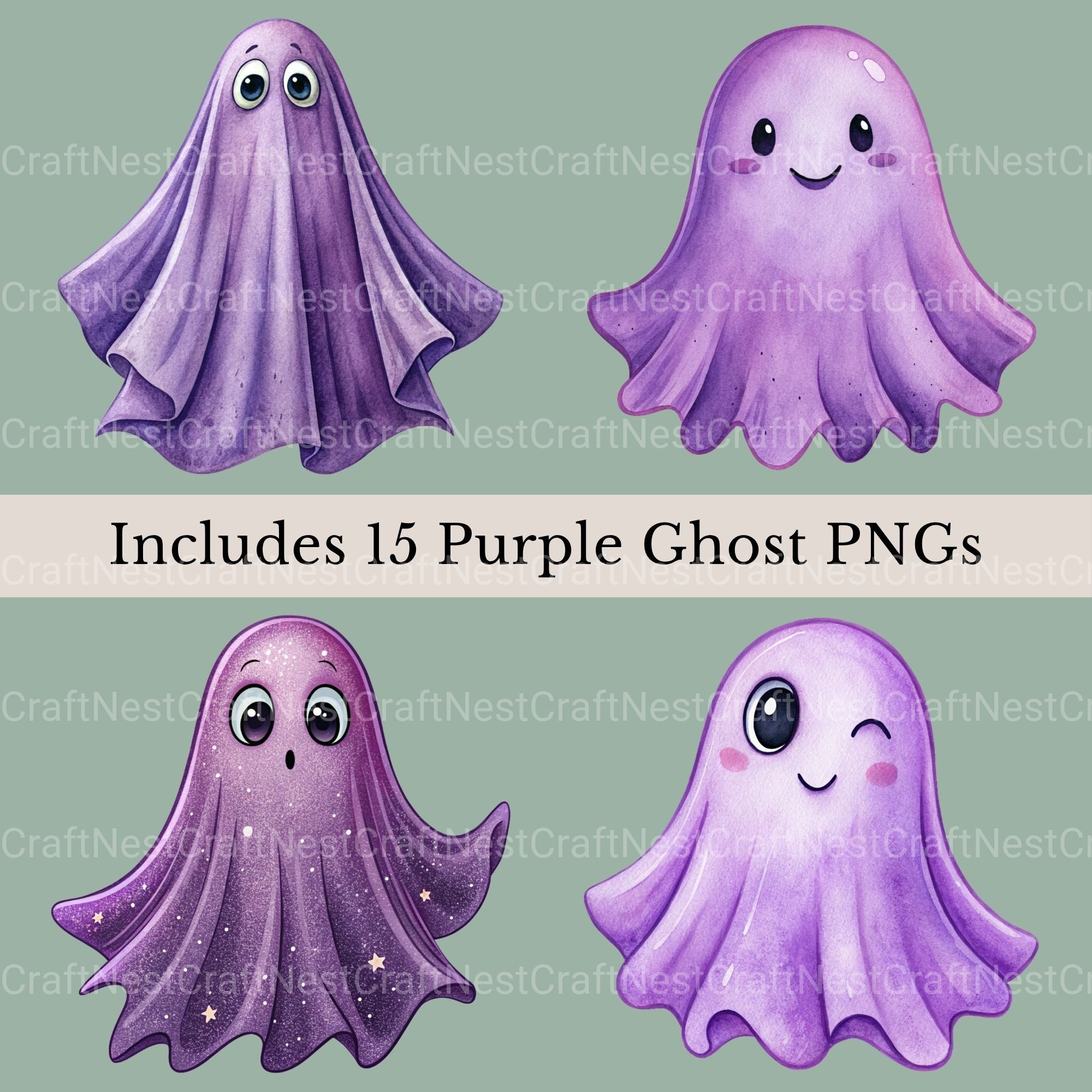 Purple Ghosts Clipart Bundle