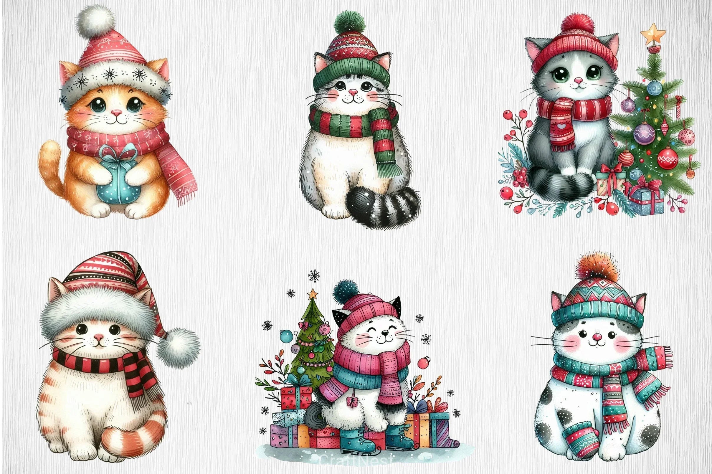 Christmas Cat Clipart Bundle 6 - CraftNest - Digital Crafting and Art