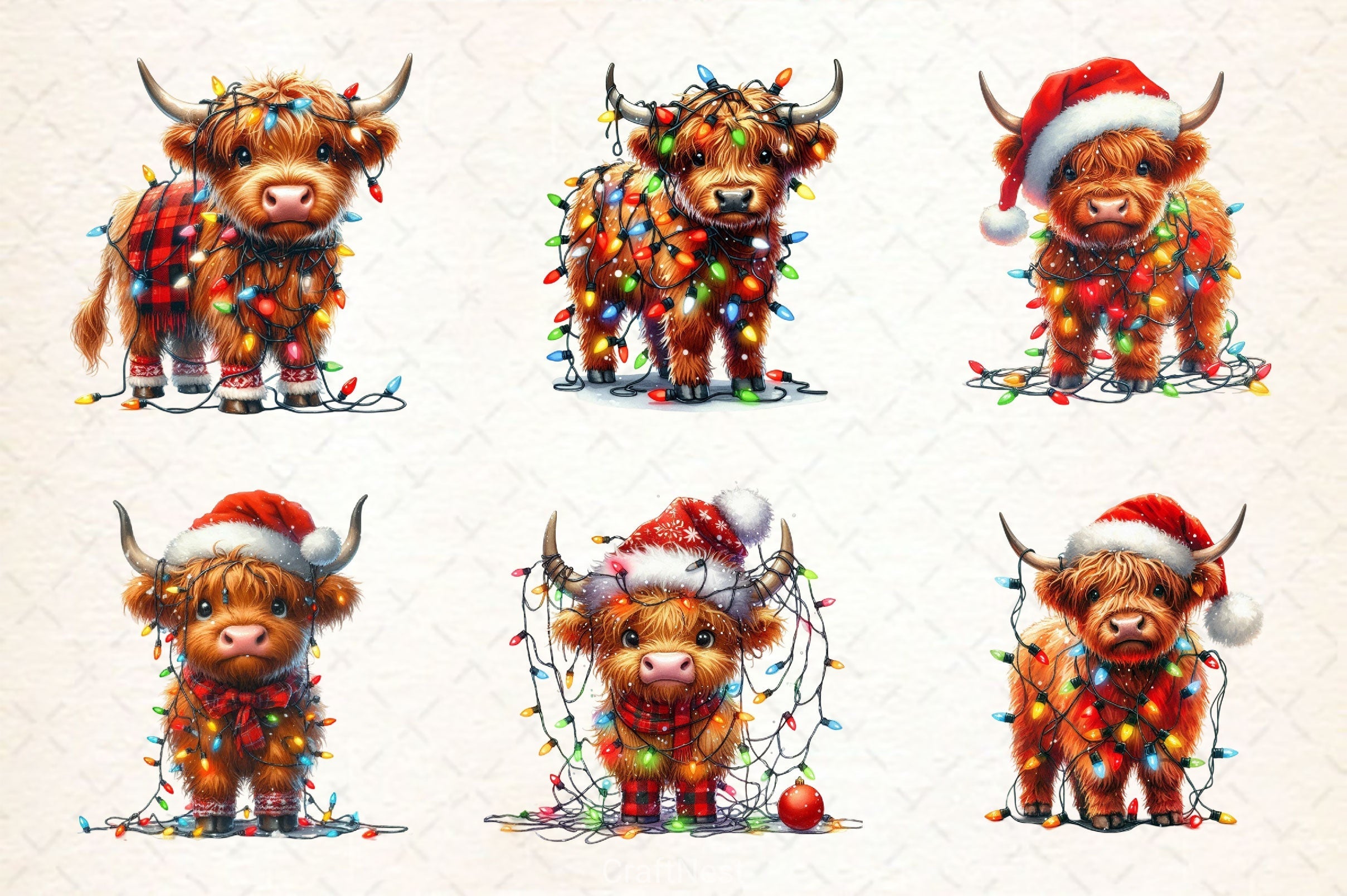 Cute Christmas Highland Cow Clipart Bundle 2