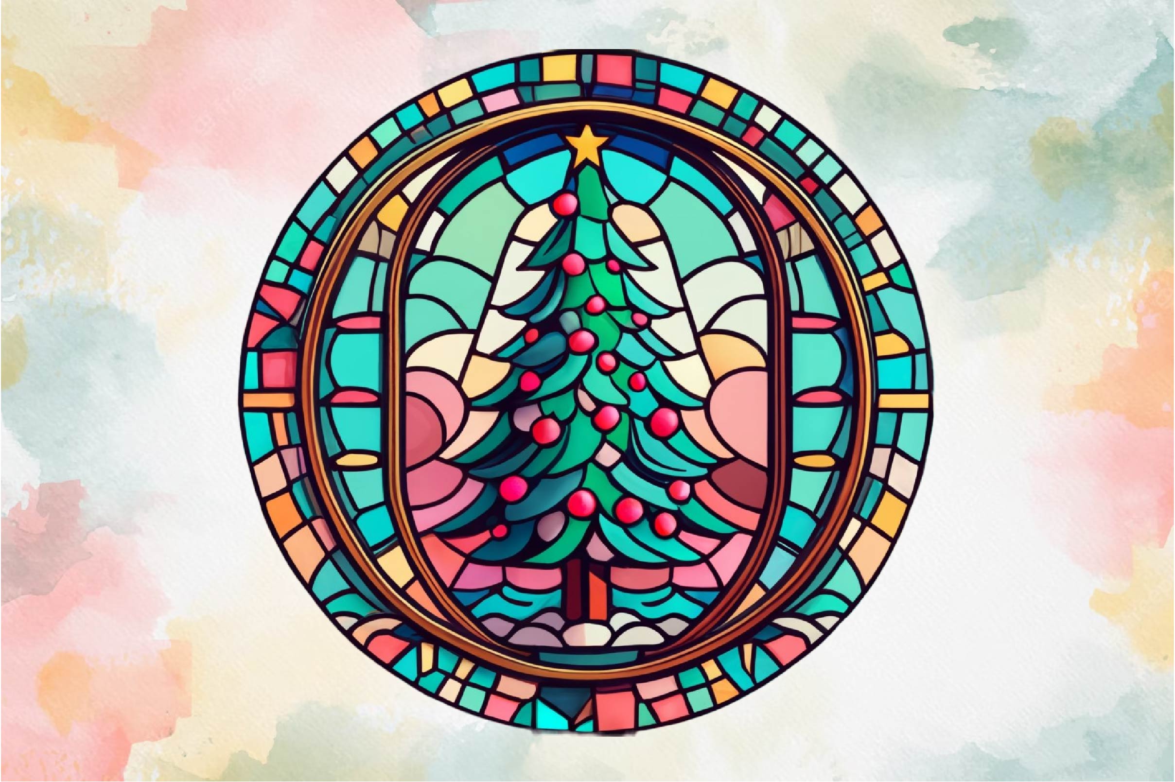 Round Christmas Tree Stained Glass Clipart Bundle - CraftNest - Digital Crafting and Art