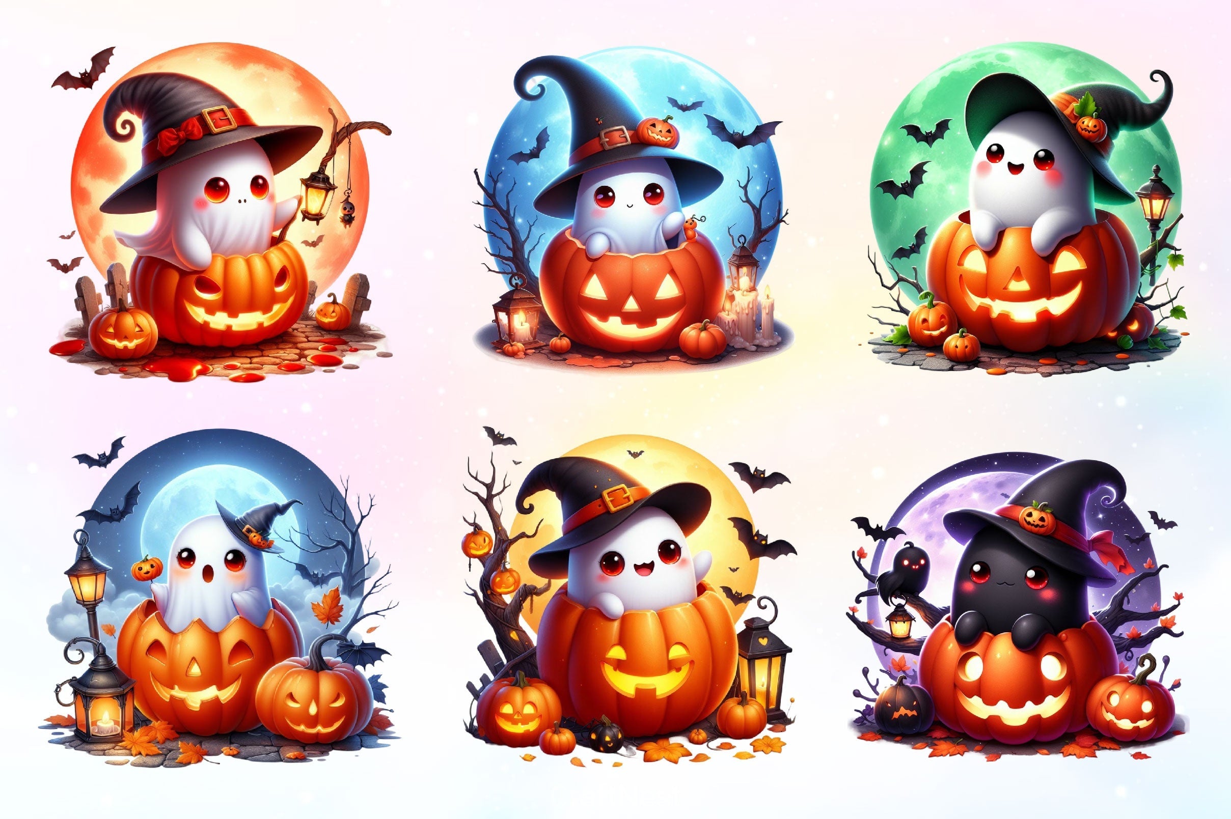 Cute Ghost Halloween Clipart Bundle