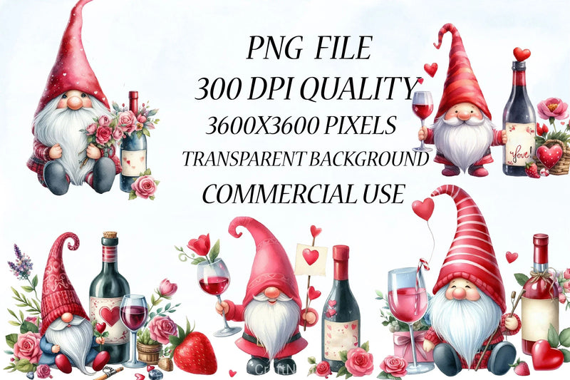 Valentine Wine Gnome Clipart Bundle - CraftNest - Digital Crafting and Art
