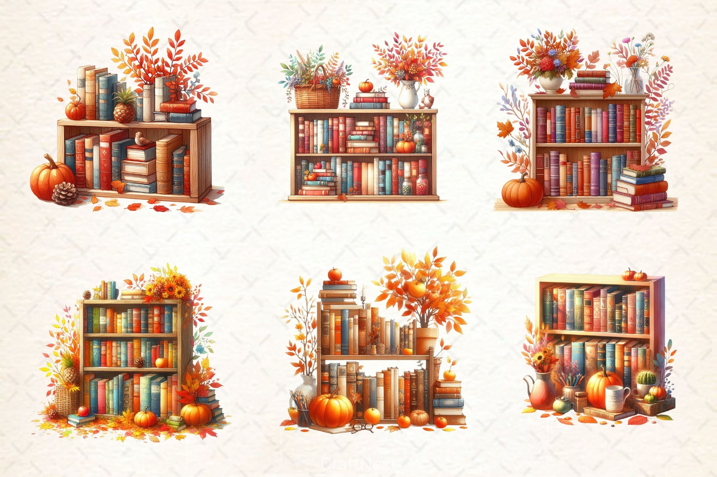 Autumn Bookshelf Clipart Bundle