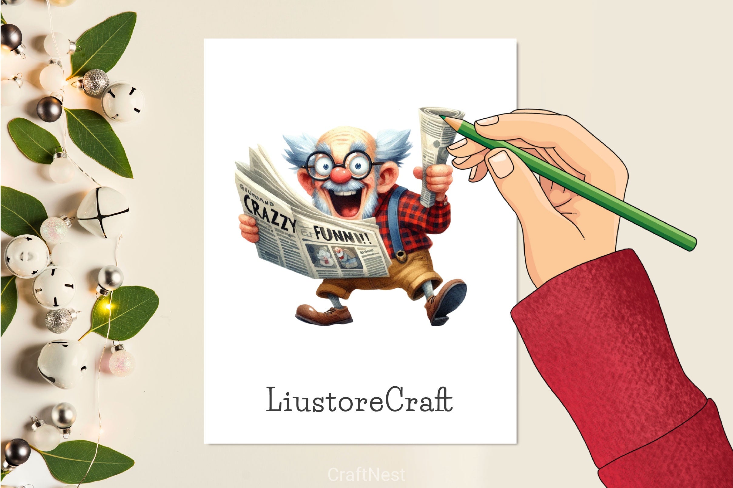 Funny Newspaper Grandpa Clipart Bundle 2