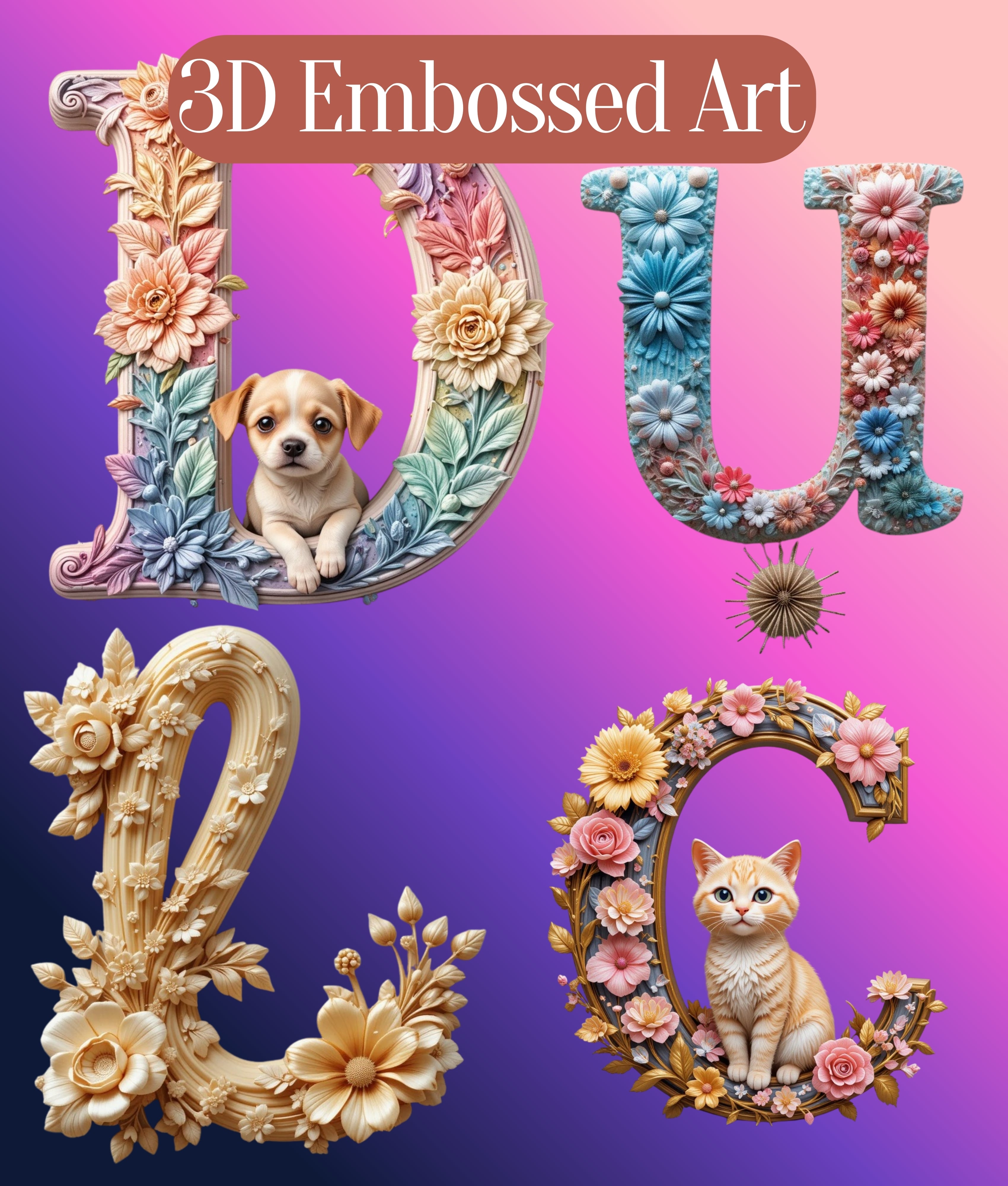 3D Embossed Alphabet Clipart Bundle