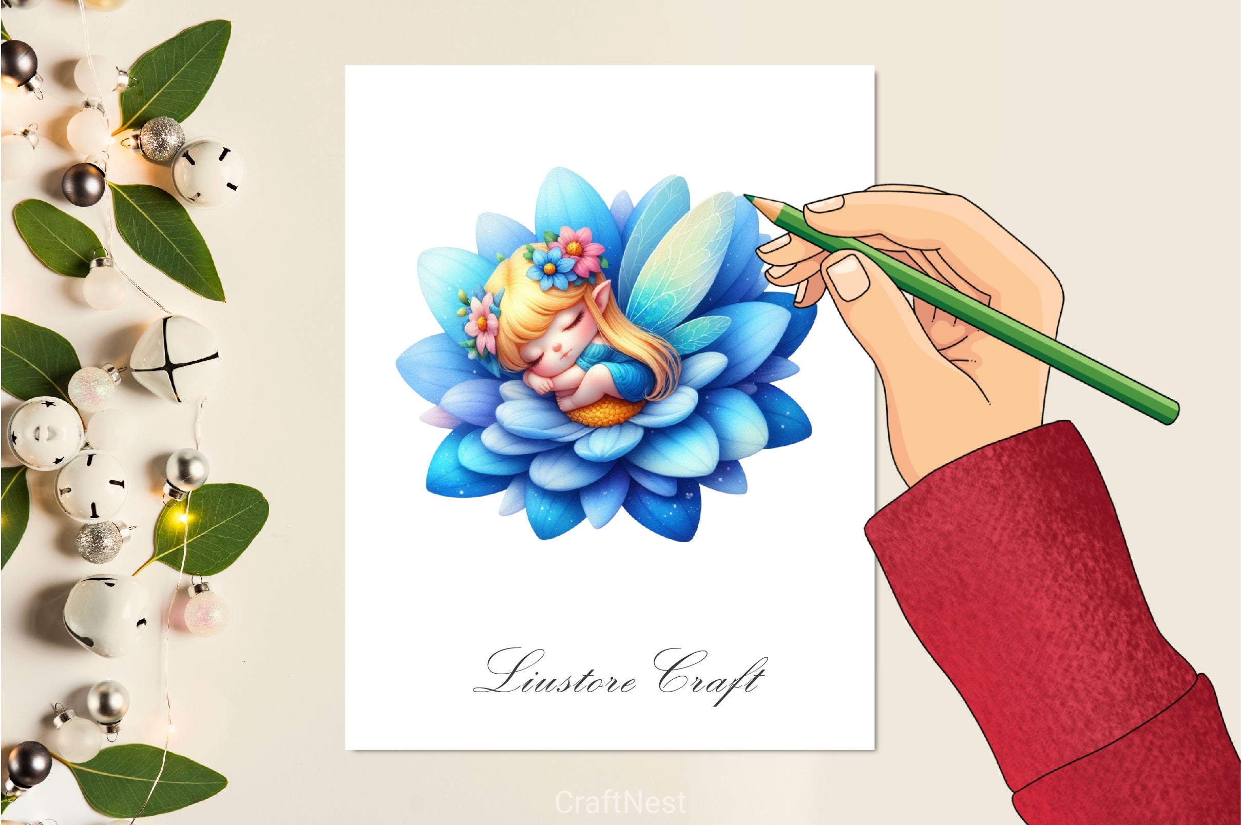 Baby Fairy Sleeping On Flower Clipart Bundle 1