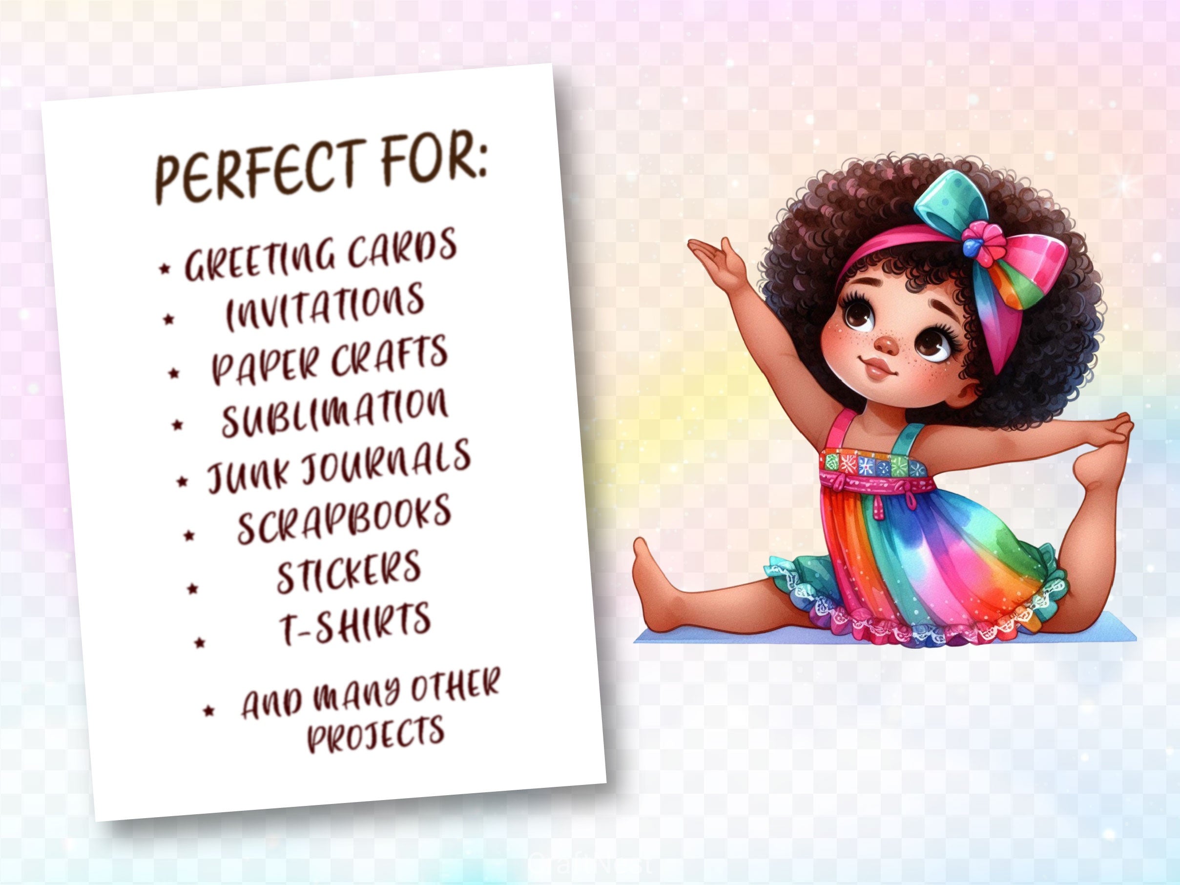 Cute Little Girl Afro Yoga Pose Clipart Bundle