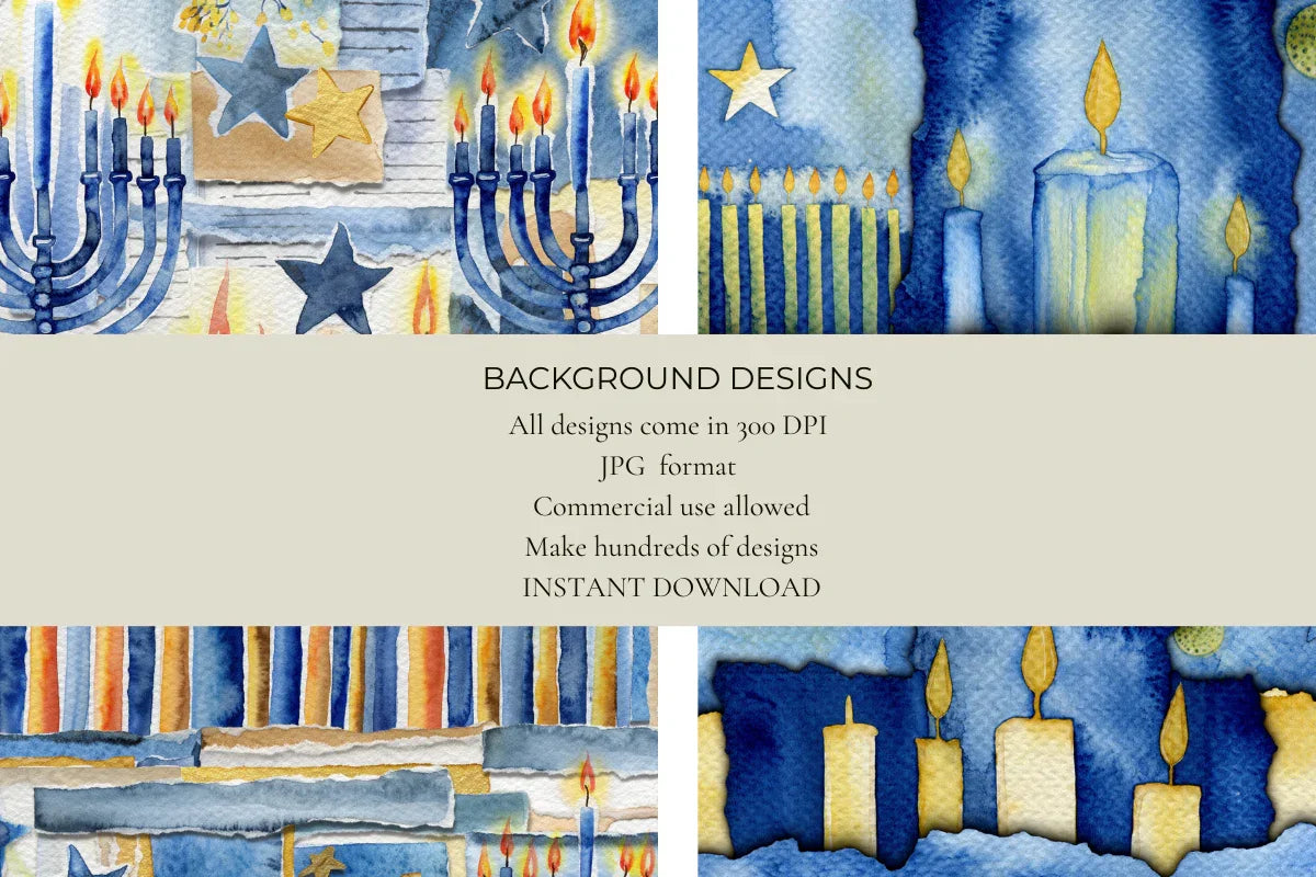 Watercolor Hanukkah Junk Journal Papers - CraftNest - Digital Crafting and Art