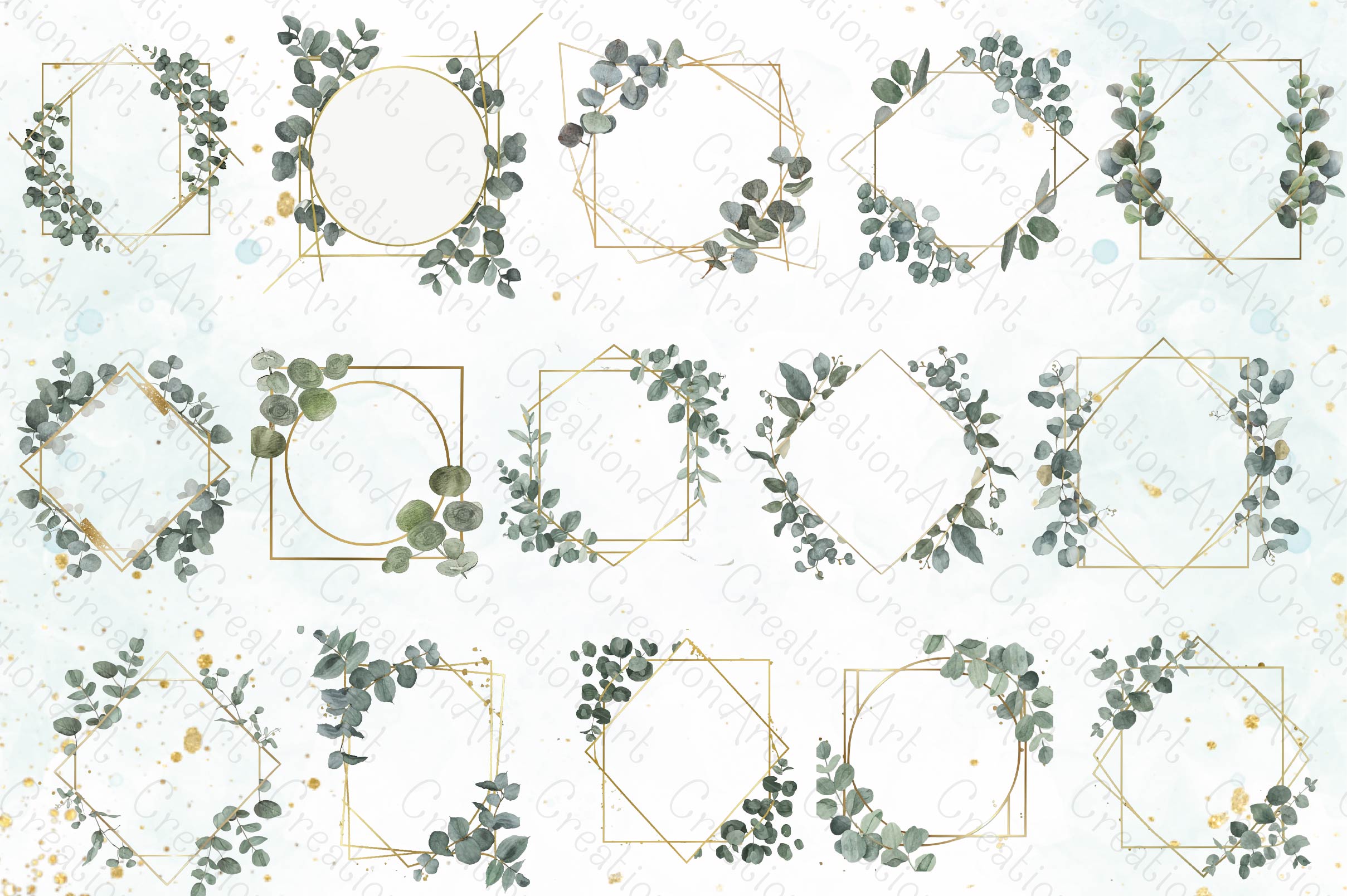 Gold Frames Eucalyptus Clipart Bundle - CraftNest - Digital Crafting and Art