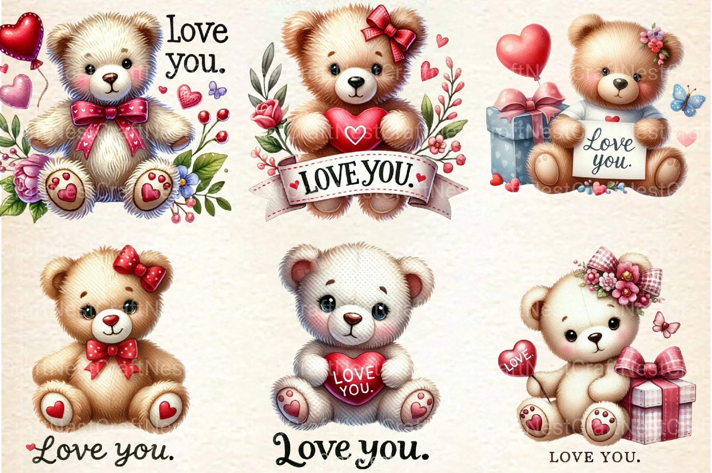 Valentine's Baby Bear Love Clipart Bundle - CraftNest - Digital Crafting and Art