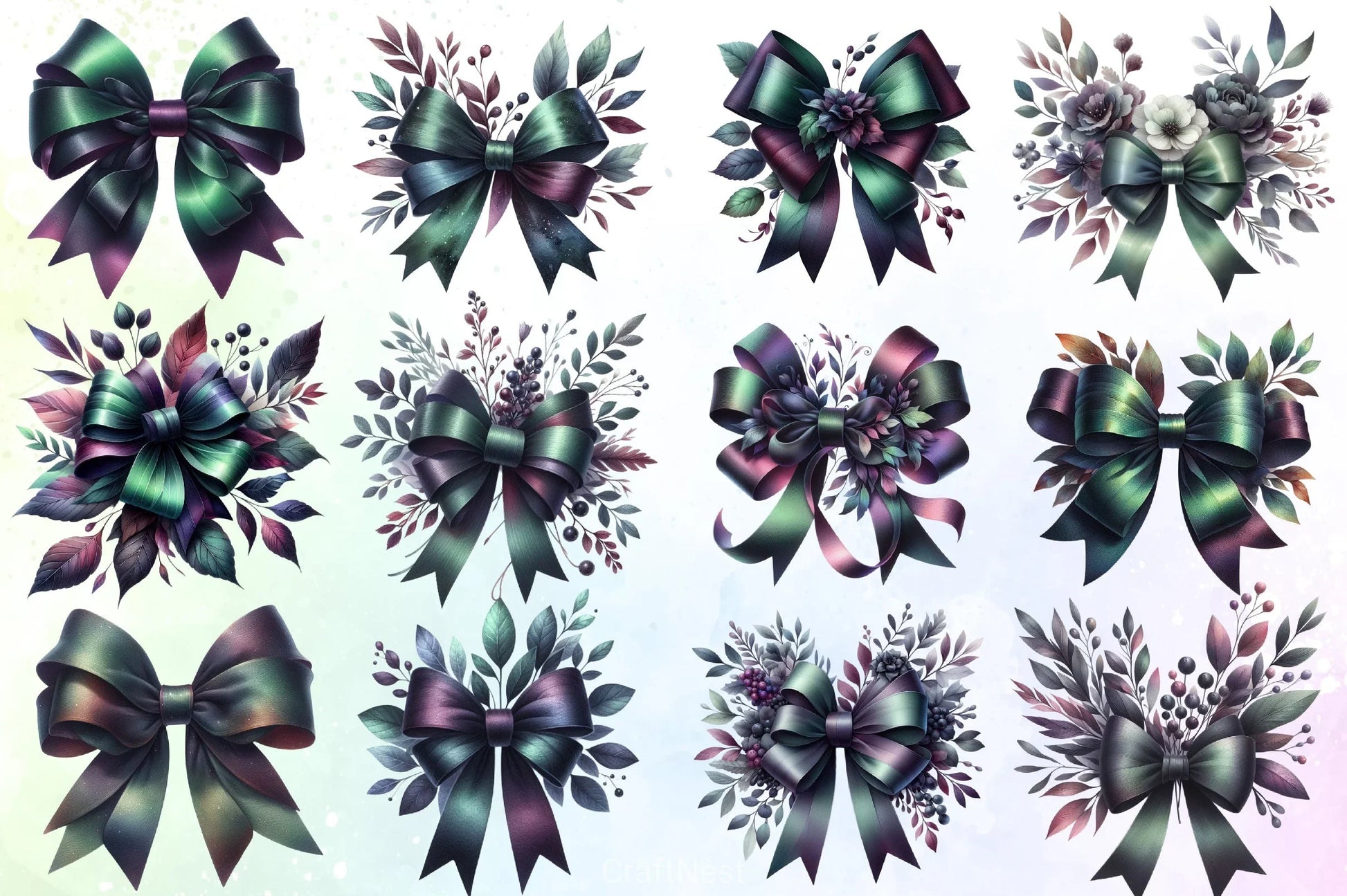 Dark Green & Purple Bow Clipart Bundle - CraftNest - Digital Crafting and Art
