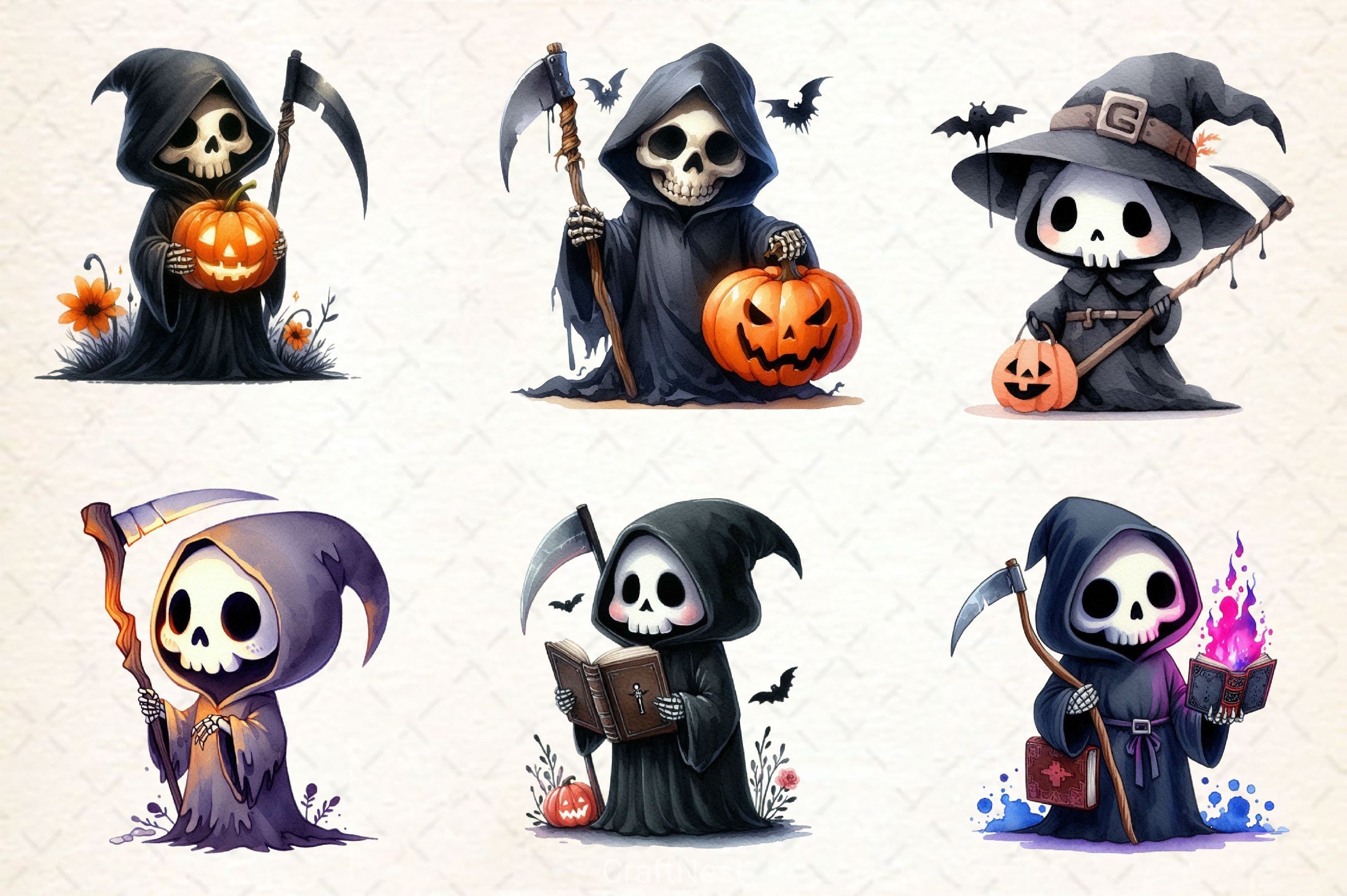 Cute Grim Reaper Clipart Bundle 2