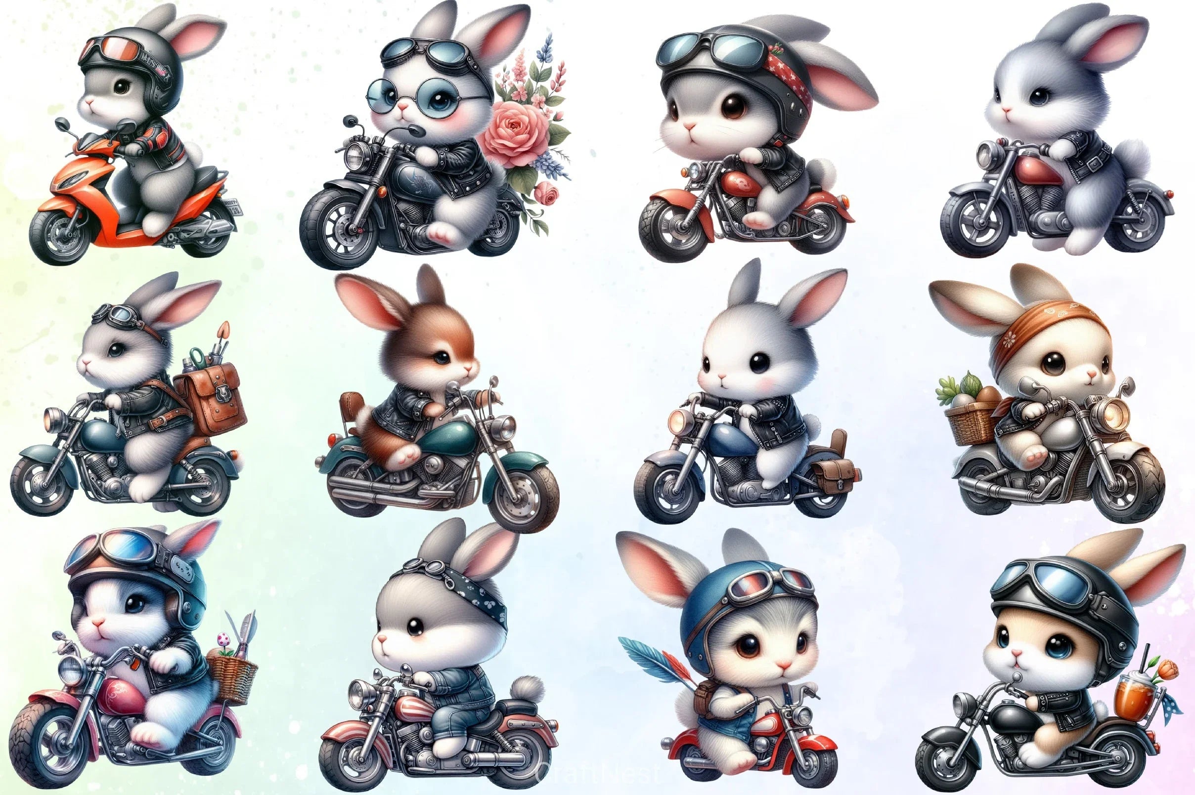 Biker Bunny Clipart Bundle - CraftNest - Digital Crafting and Art