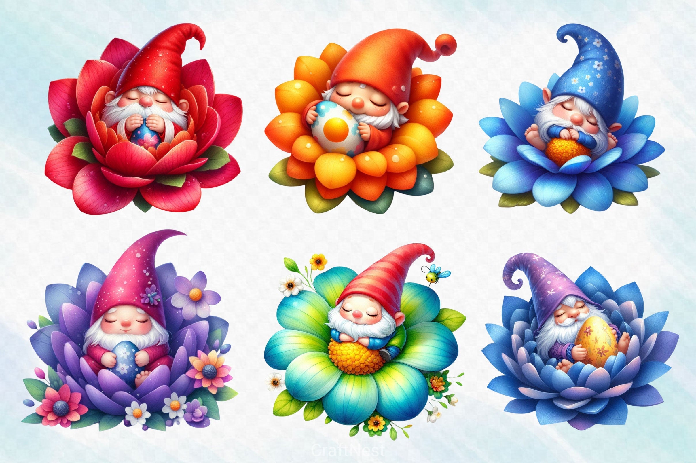 Sleeping Baby Gnome Clipart Bundle