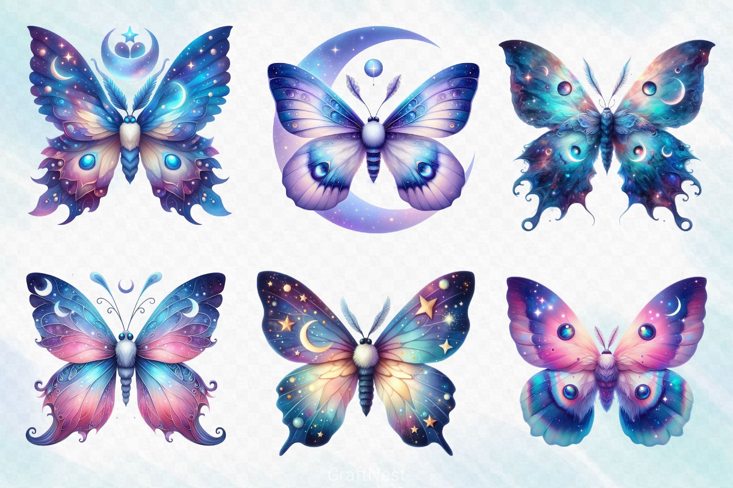Celestial Moth Clipart Bundle