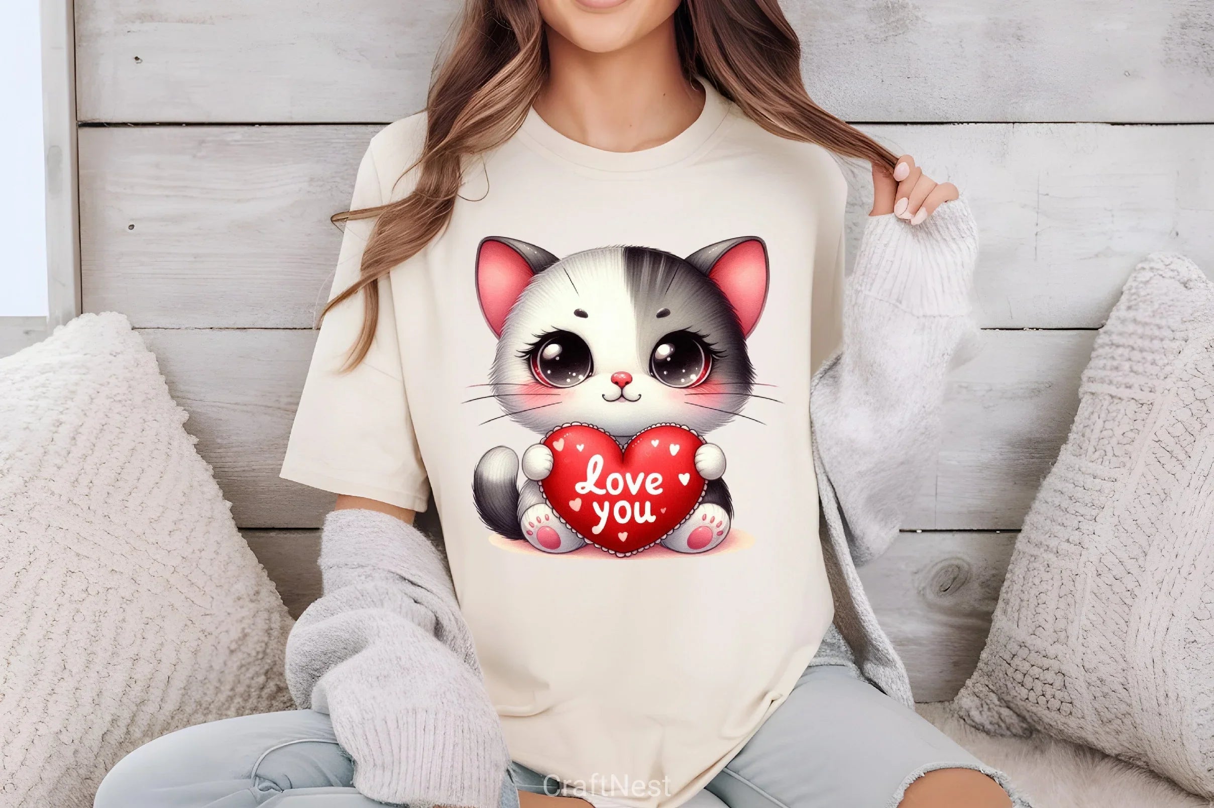 Love You Cat Valentine's Day Clipart Bundle 7 - CraftNest - Digital Crafting and Art