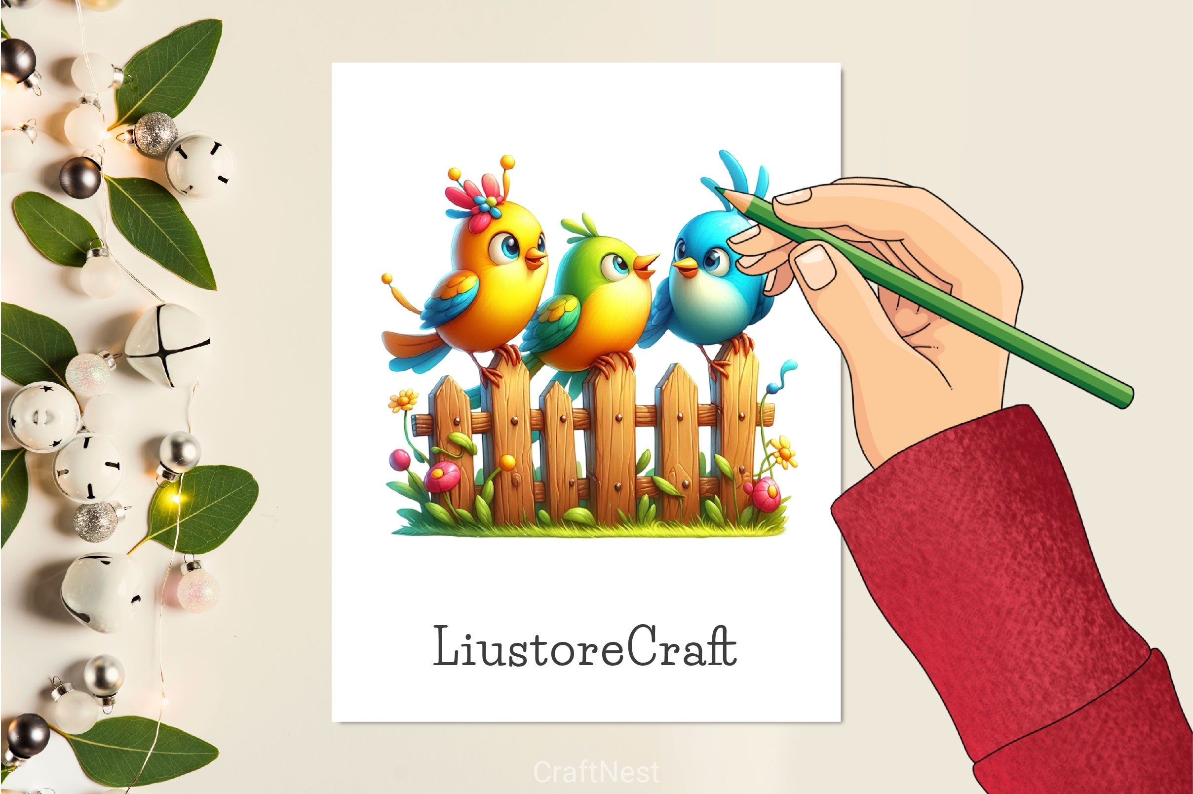 Funny Birds On Fence Clipart Bundle 2