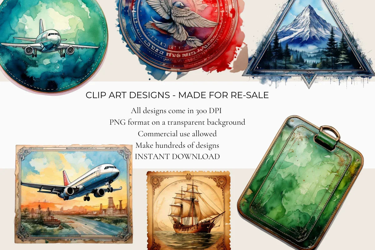 Travel Cards & Stamps Clipart - CraftNest - Digital Crafting and Art