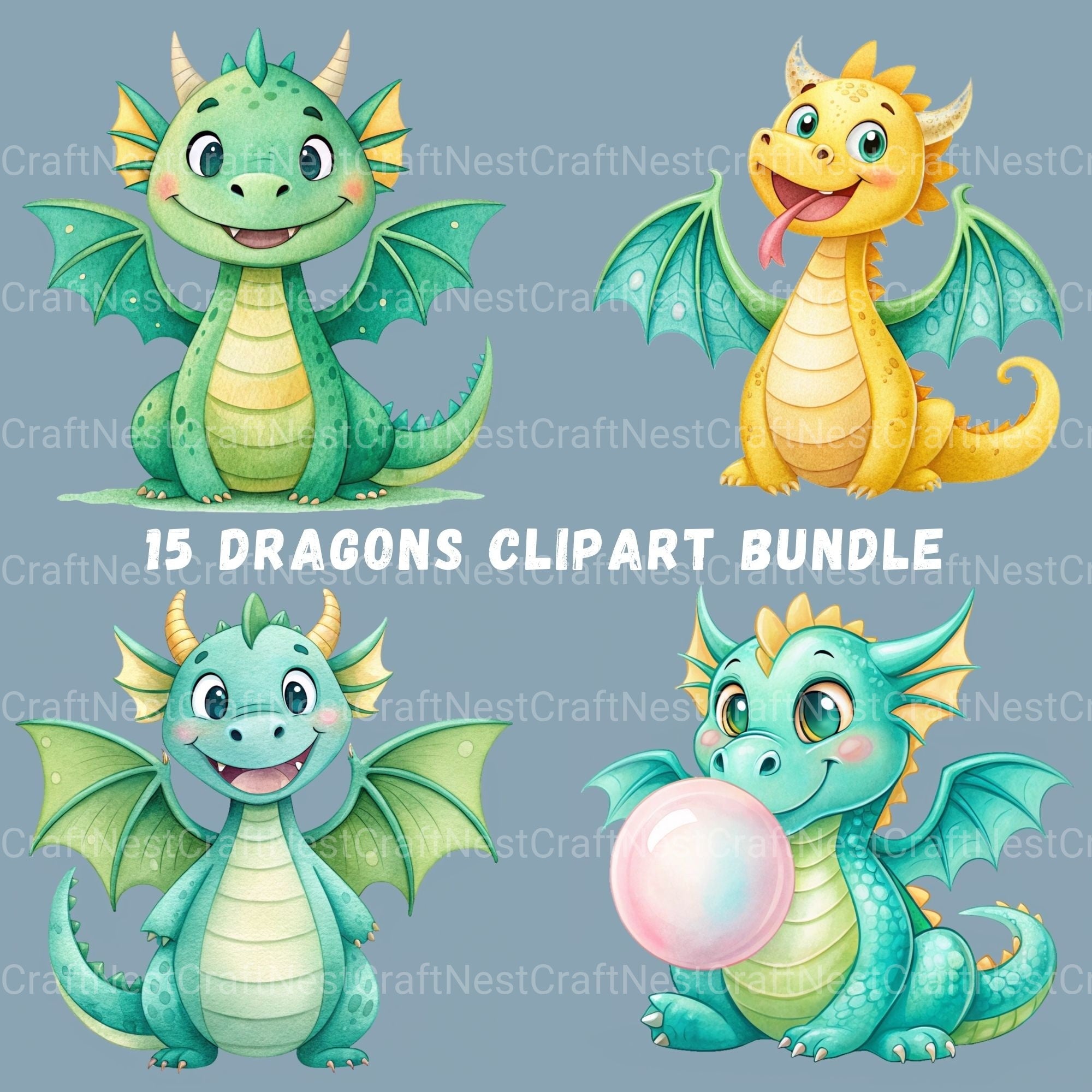 Cute Dragons Clipart Bundle