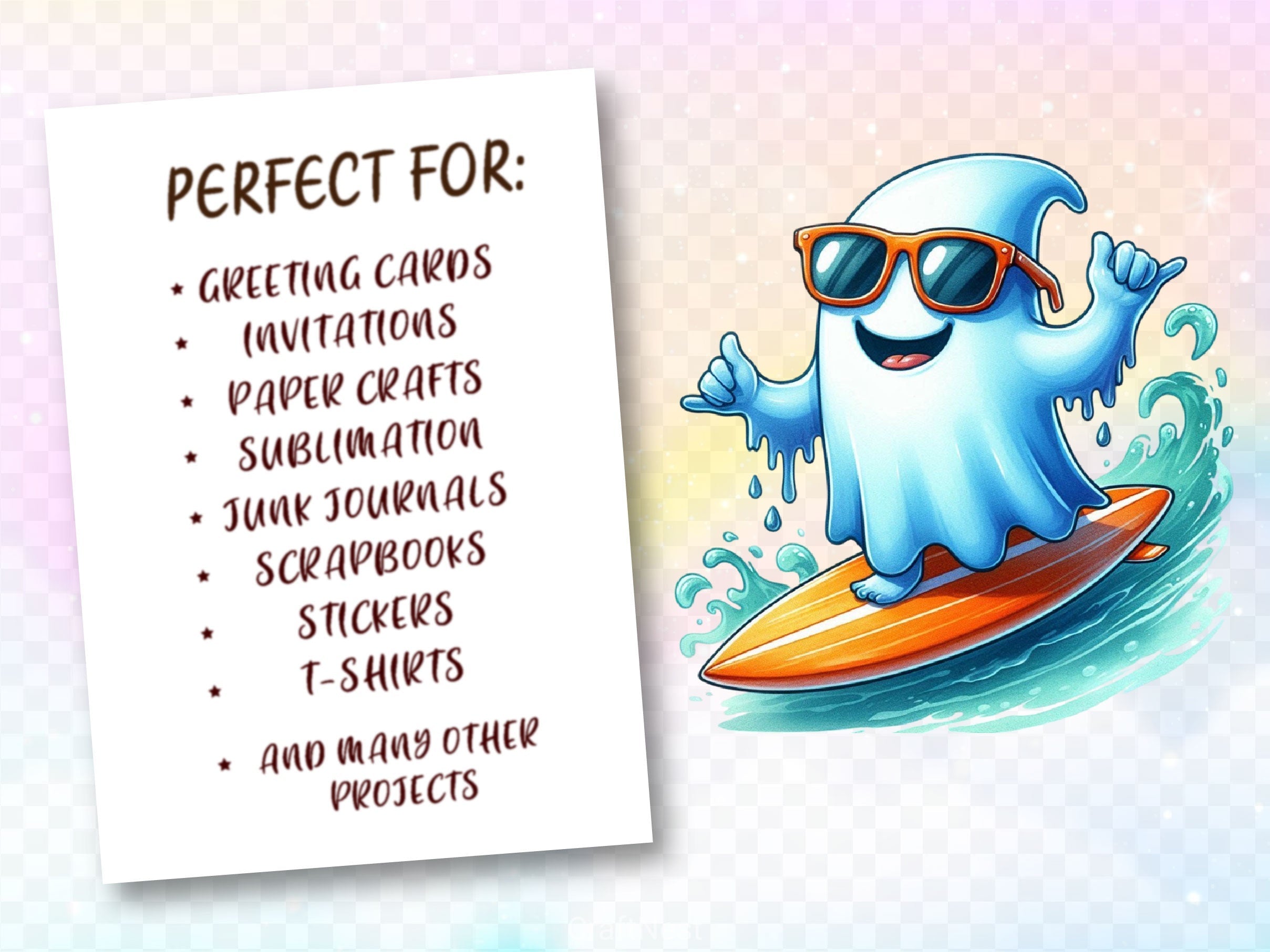 Playful Ghost Surfing Clipart Bundle