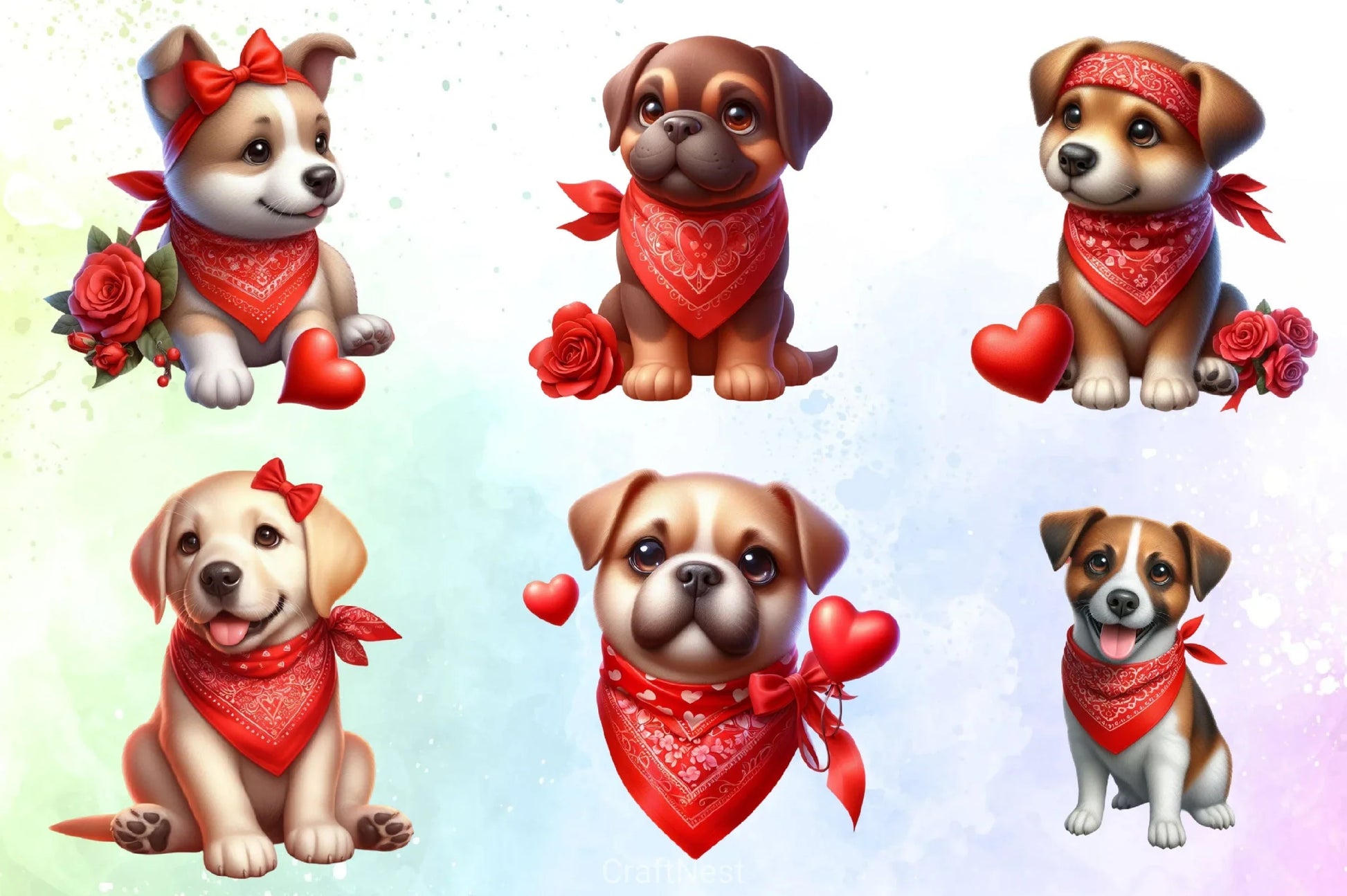 Valentine's Dog Bandana Clipart Bundle - CraftNest - Digital Crafting and Art