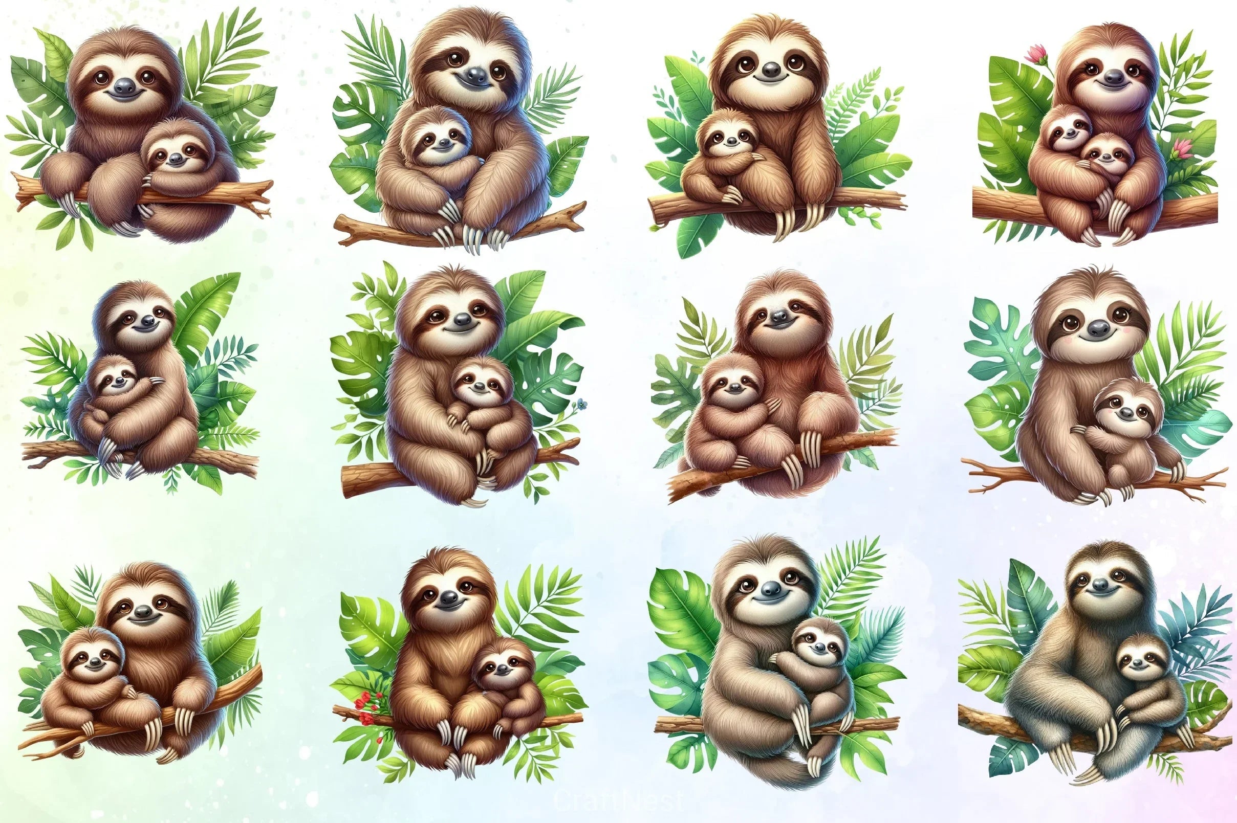 Sloth Mom & Baby Clipart Bundle - CraftNest - Digital Crafting and Art