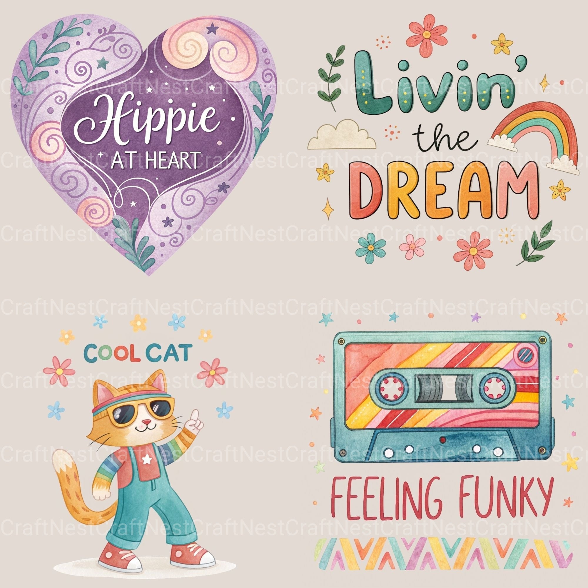 Hippie 70S Update Clipart Bundle