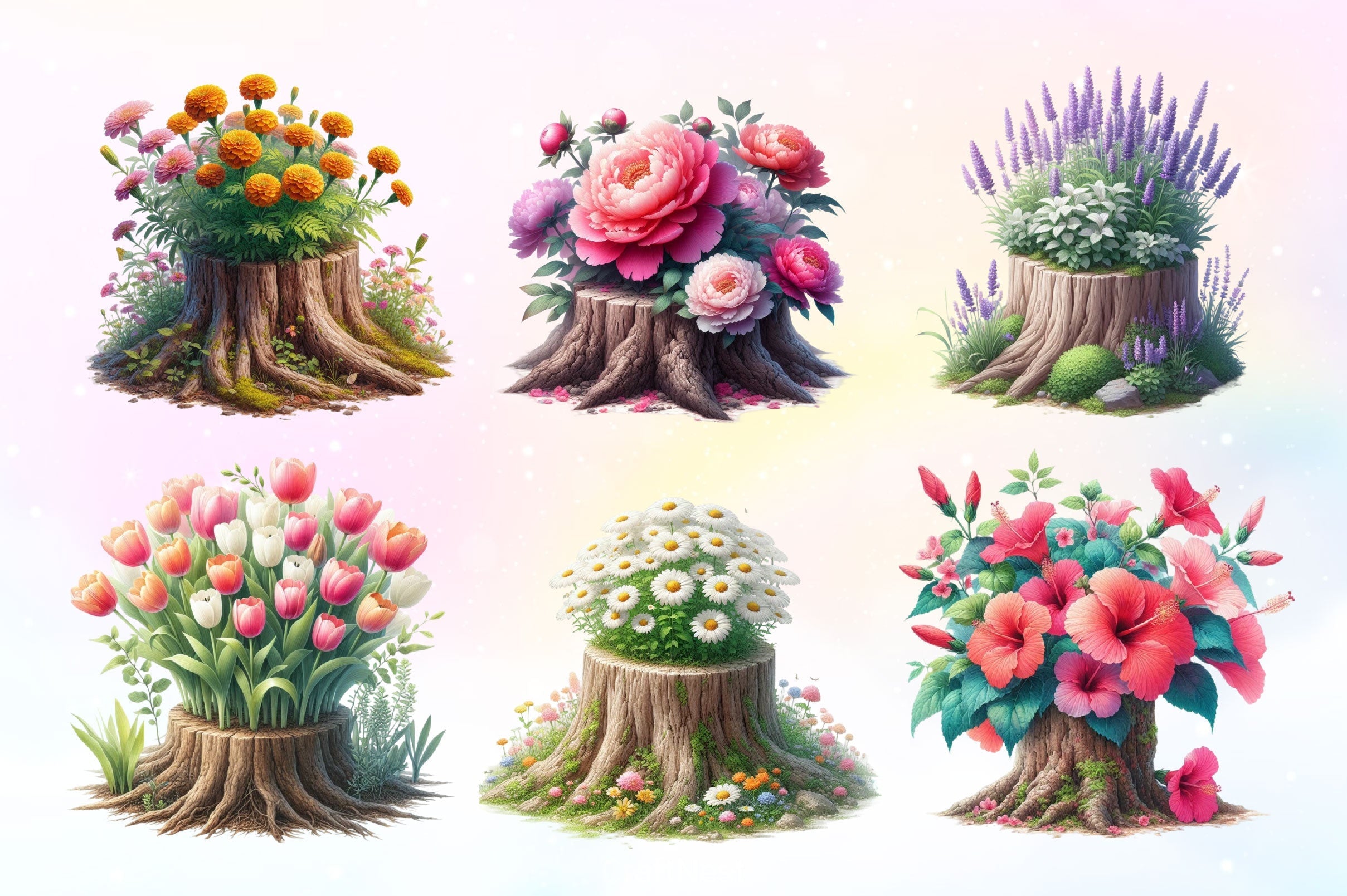 Planting Floral Stumps Clipart Bundle