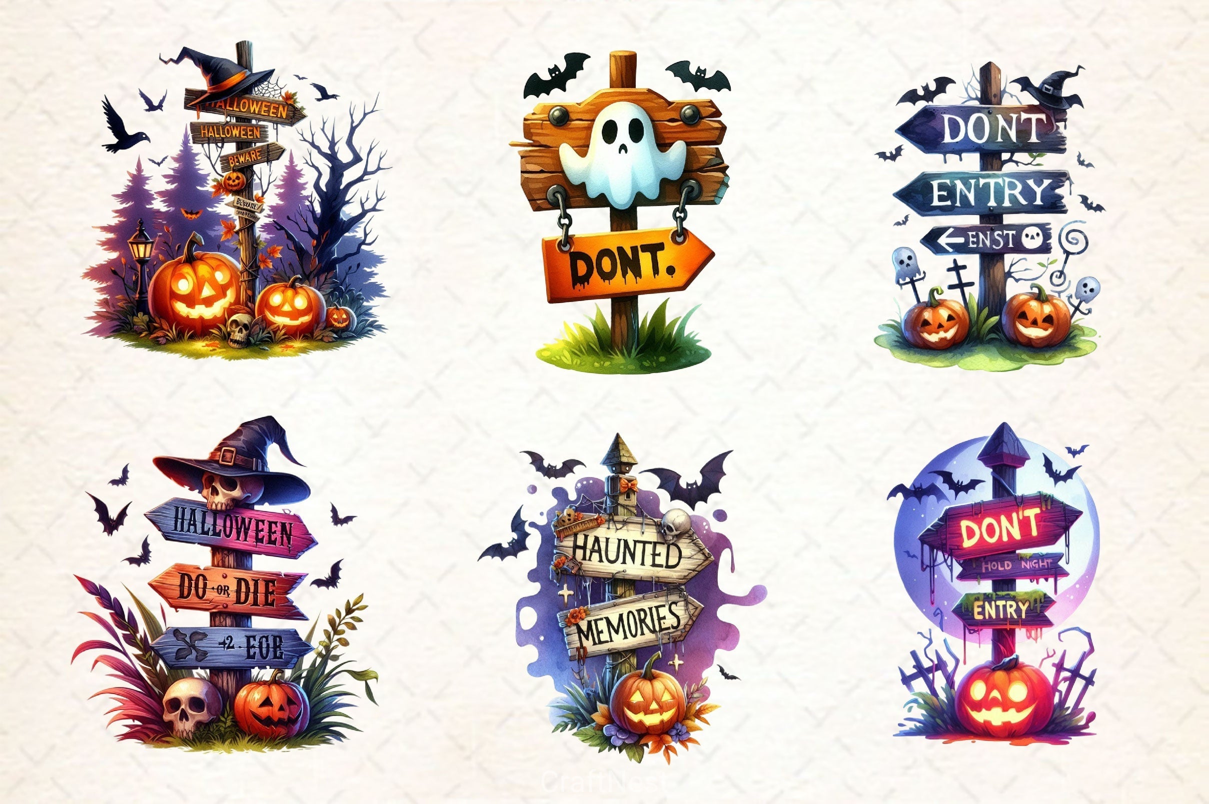 Halloween Signpost Spooky Signpost Clipart Bundle