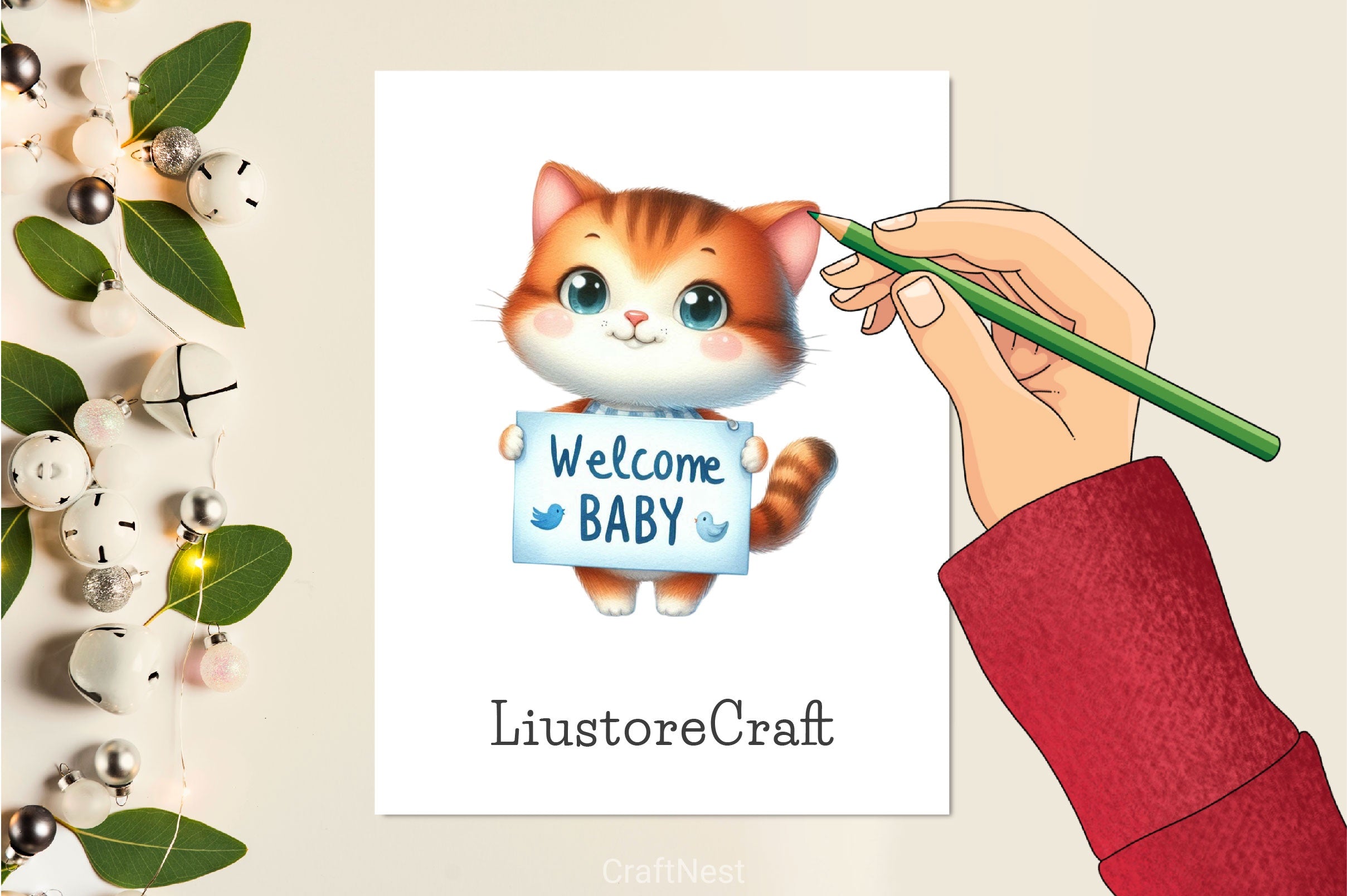 Set Of Blue Welcome Baby Clipart Bundle