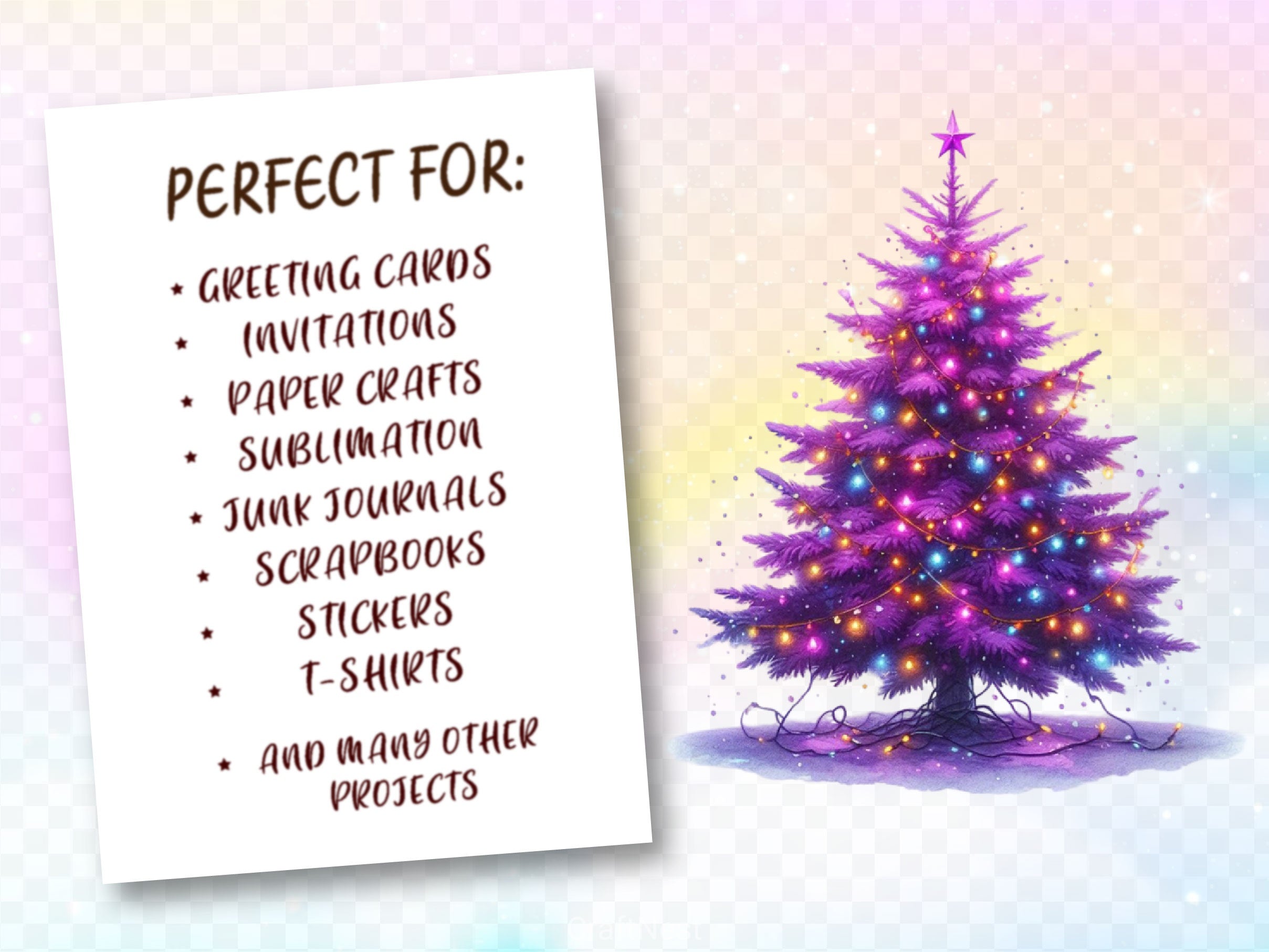 Purple Christmas Tree Clipart Bundle 2