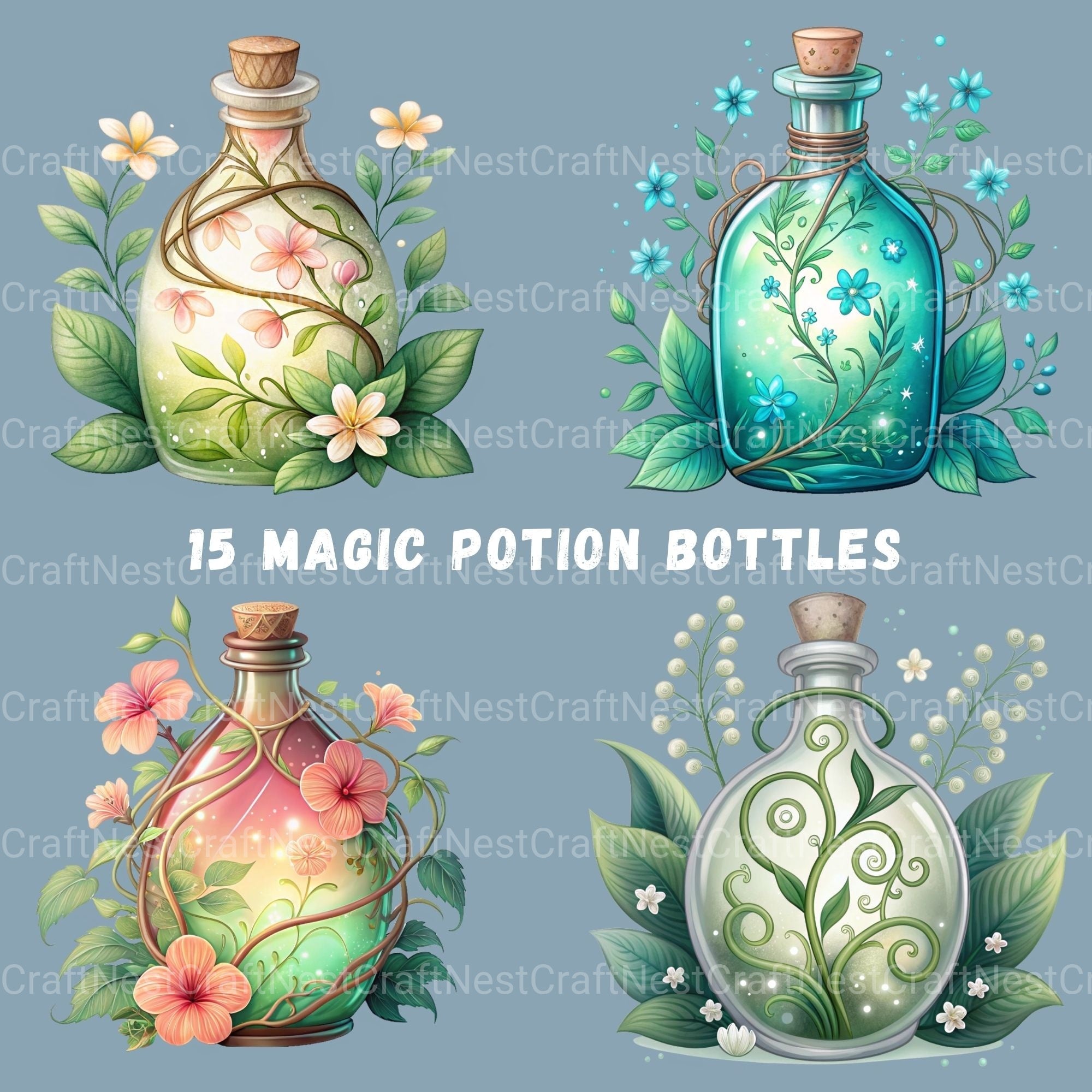 Magic Potion Bottles Clipart Bundle