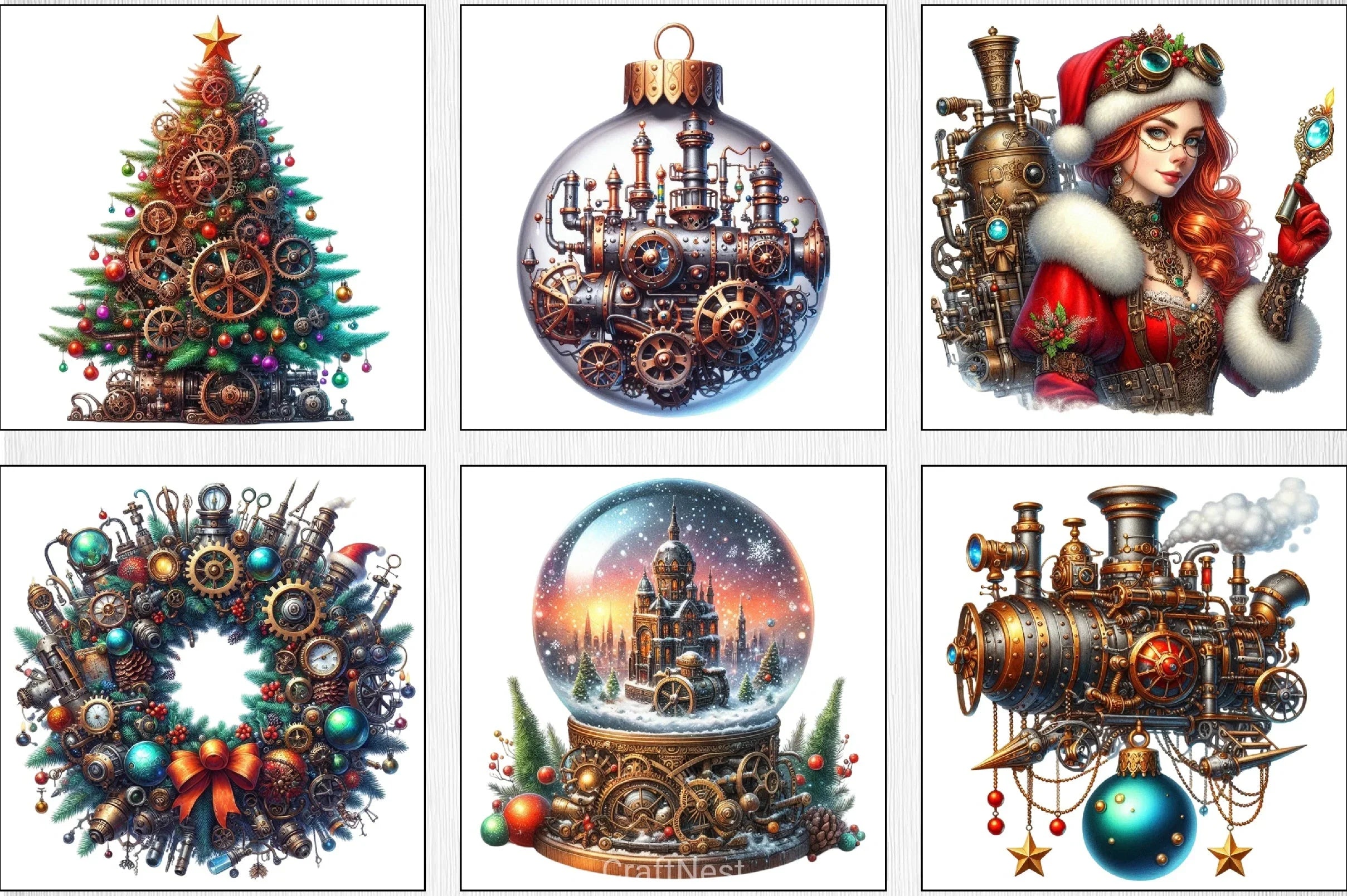 Steampunk Christmas Clipart Bundle - CraftNest - Digital Crafting and Art