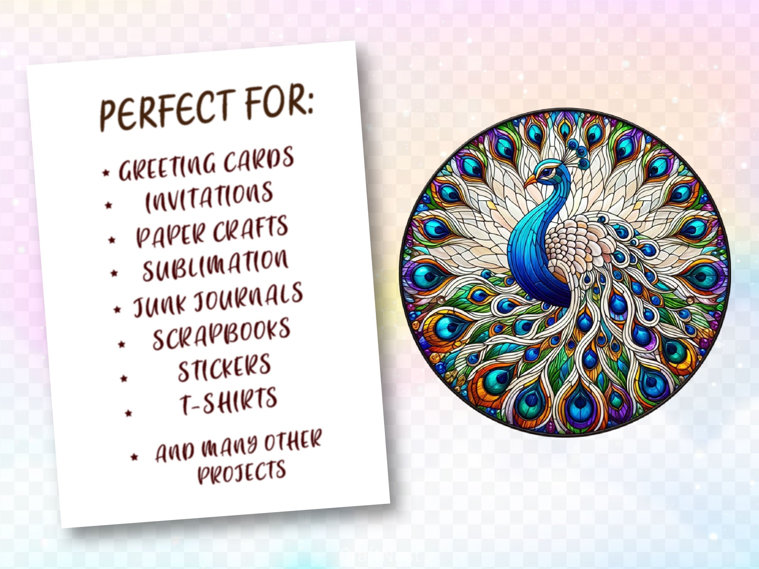 Stained Glass Peacock Wind Spinner Clipart Bundle