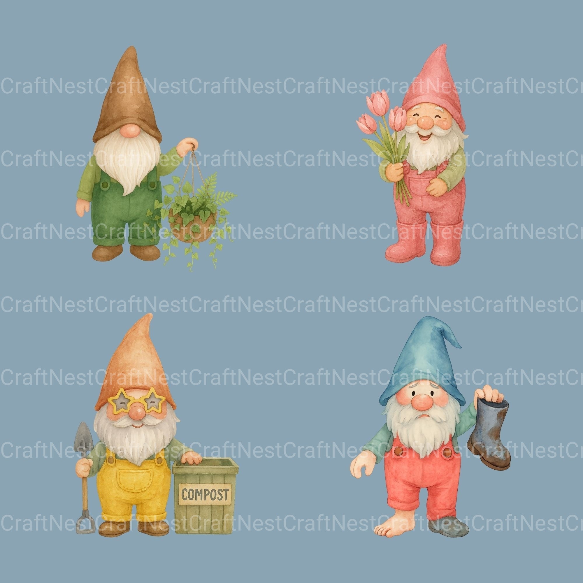 Gnomes Gardening 3 Clipart Bundle