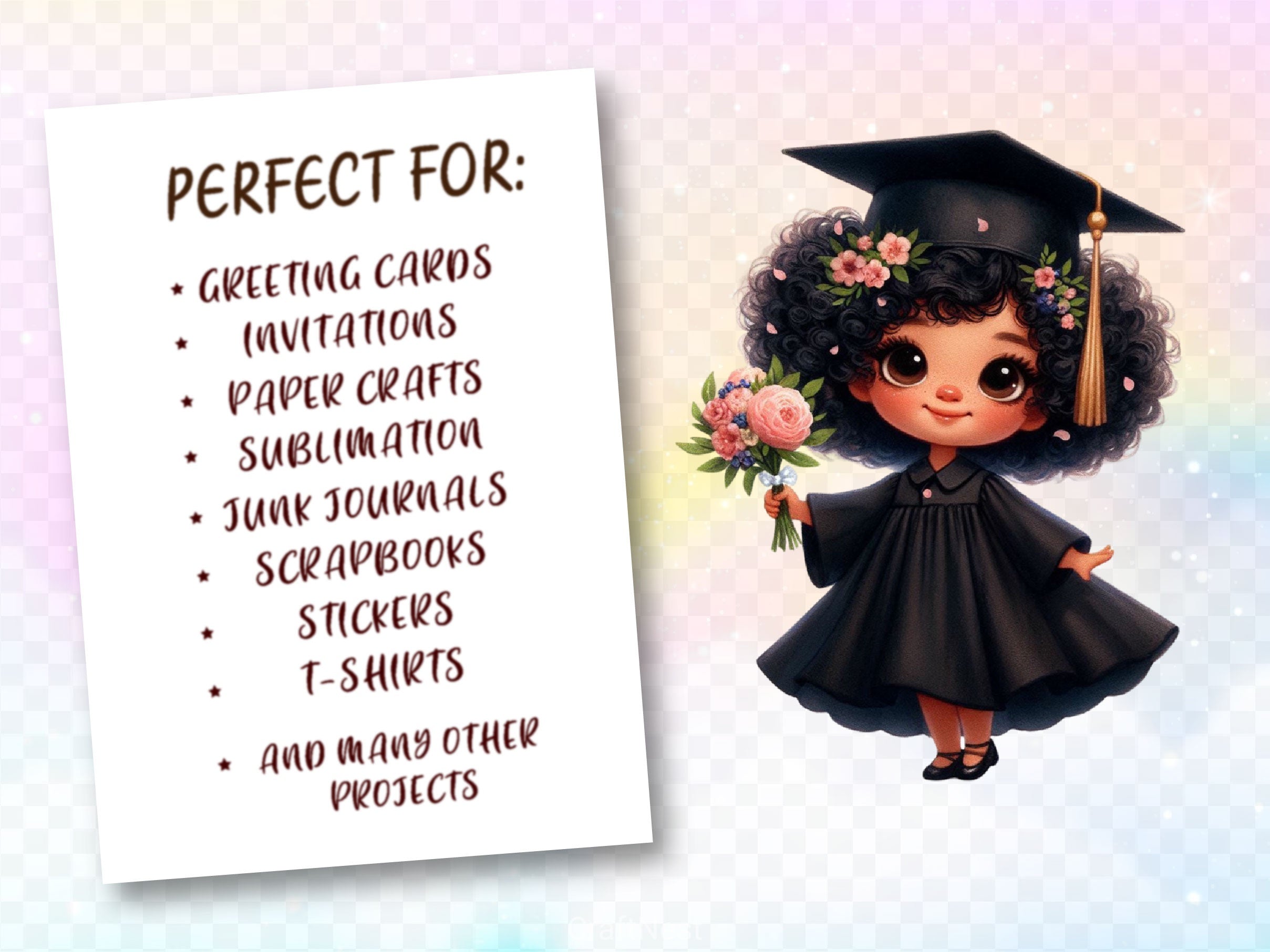 Funny Girl Afro Graduation Clipart Bundle