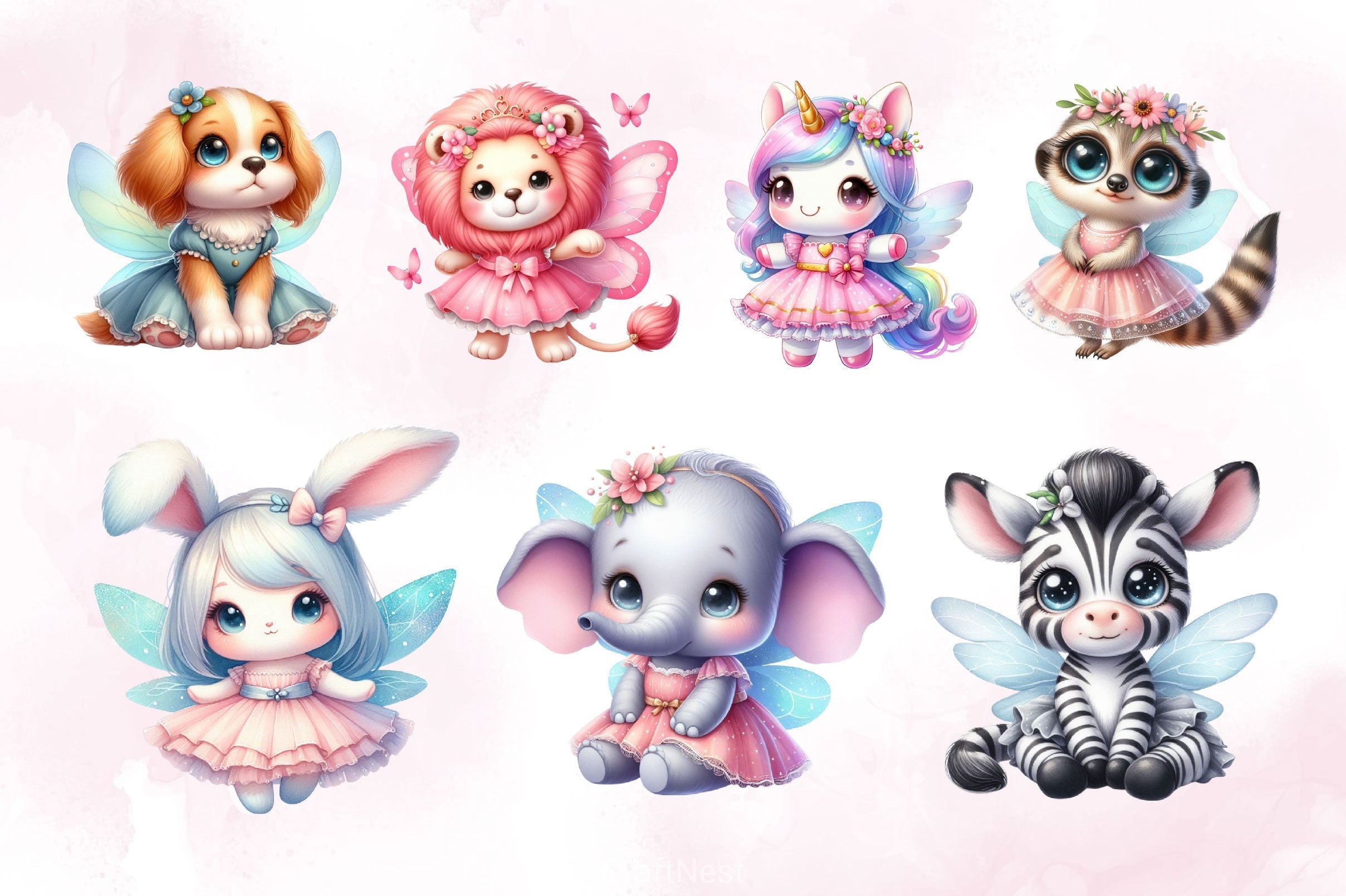 Cute Fairy Animals Clipart Bundle