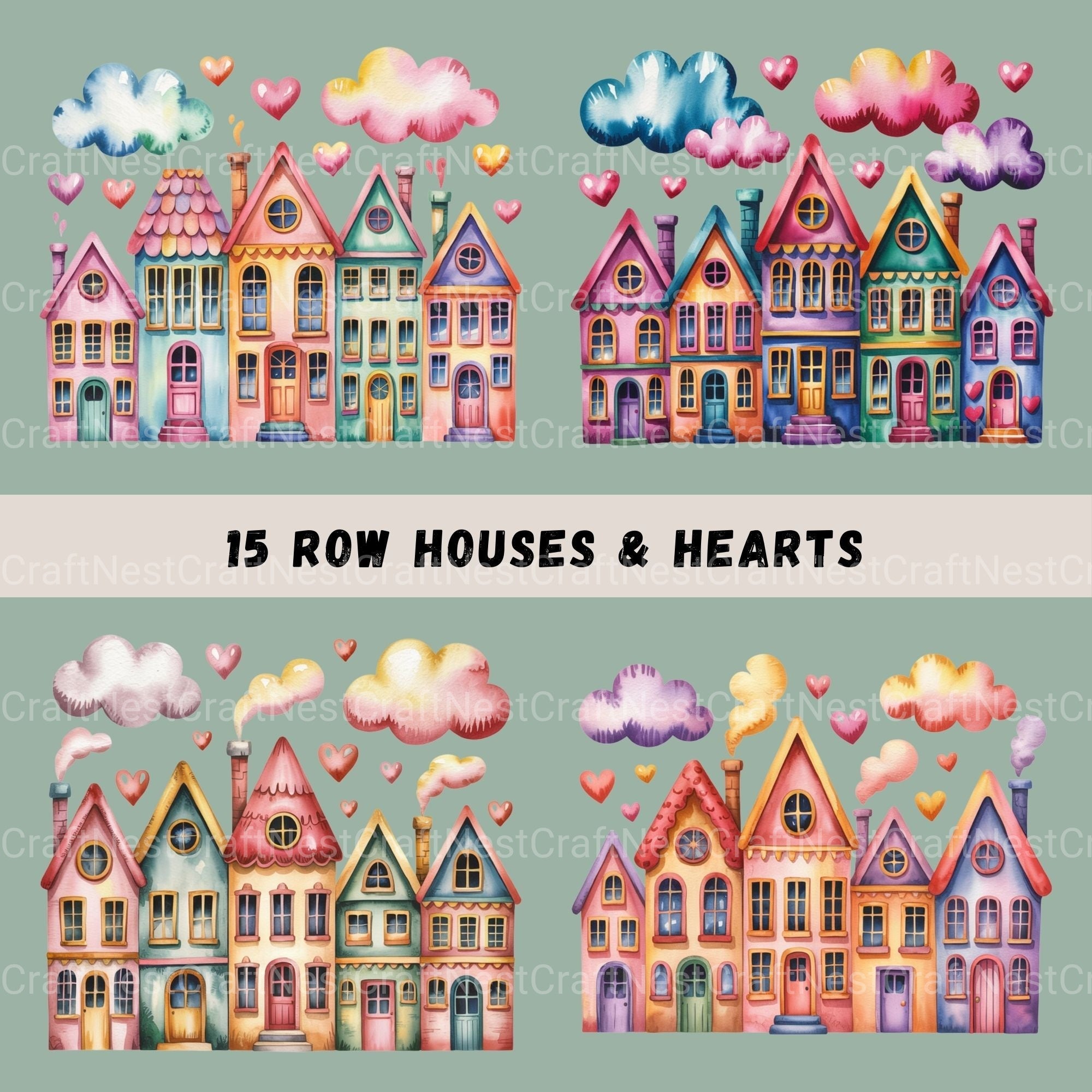 Row Houses 1 Clipart Bundle